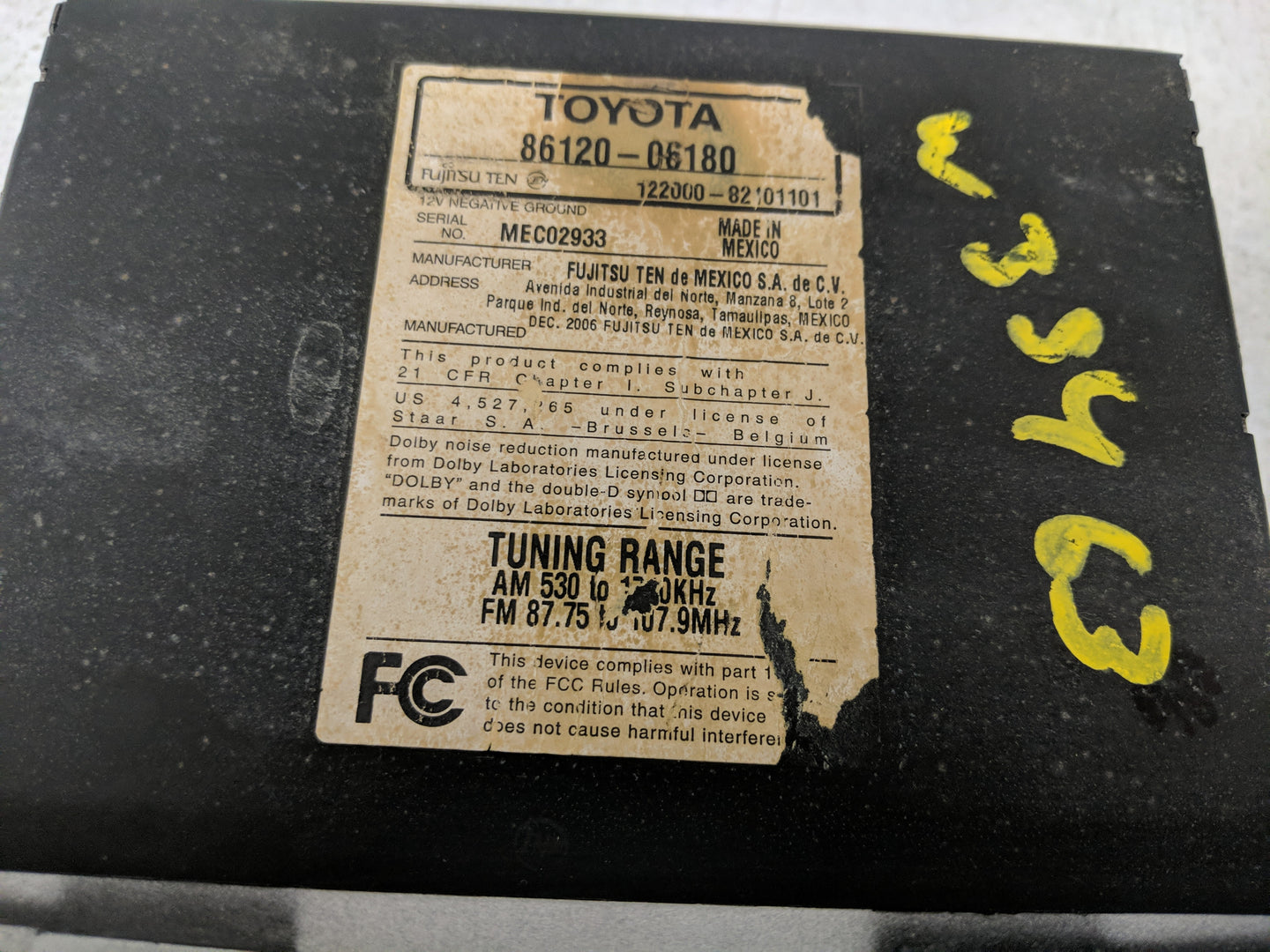 2007-2009 Toyota Camry Radio AM FM Cd Player Receiver Replacement P/N:86120-06180 Fits Fits 2007 2008 2009 OEM Used Auto Par