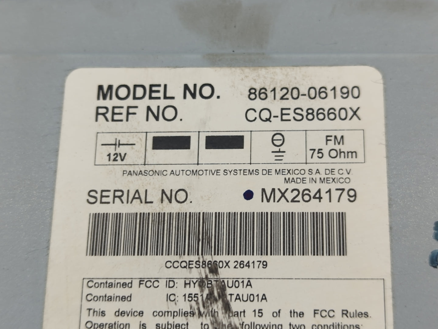 2007-2009 Toyota Camry Radio AM FM Cd Player Receiver Replacement P/N:86120-06190 Fits Fits 2007 2008 2009 OEM Used Auto Par