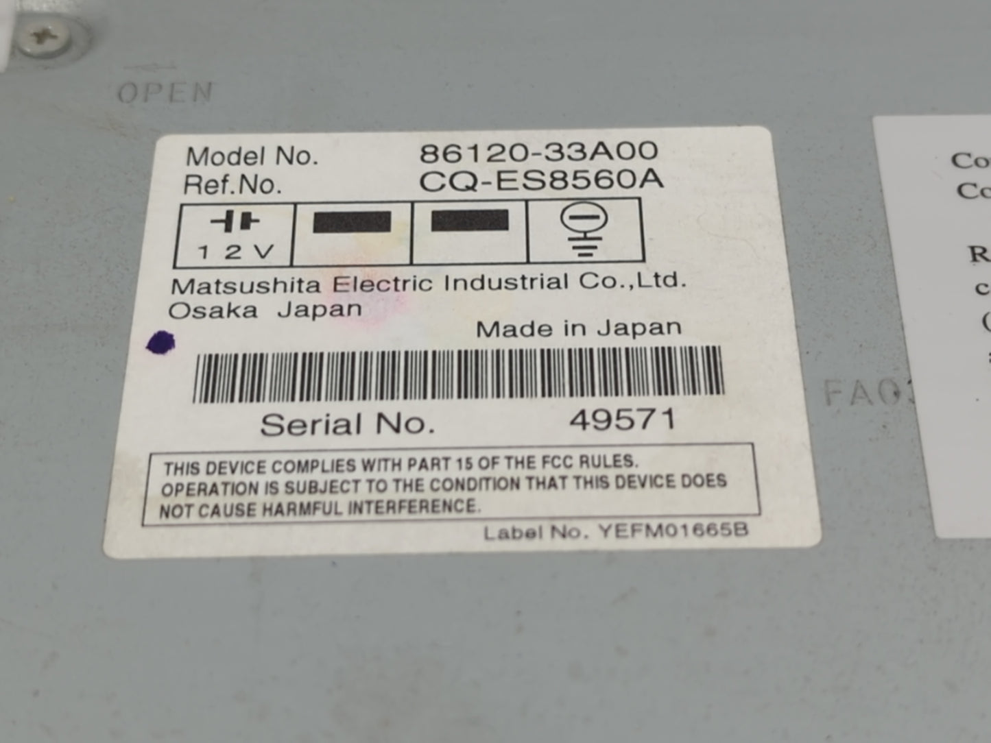 2007-2009 Toyota Camry Radio AM FM Cd Player Receiver Replacement P/N:86120-33A00 Fits Fits 2007 2008 2009 OEM Used Auto Par