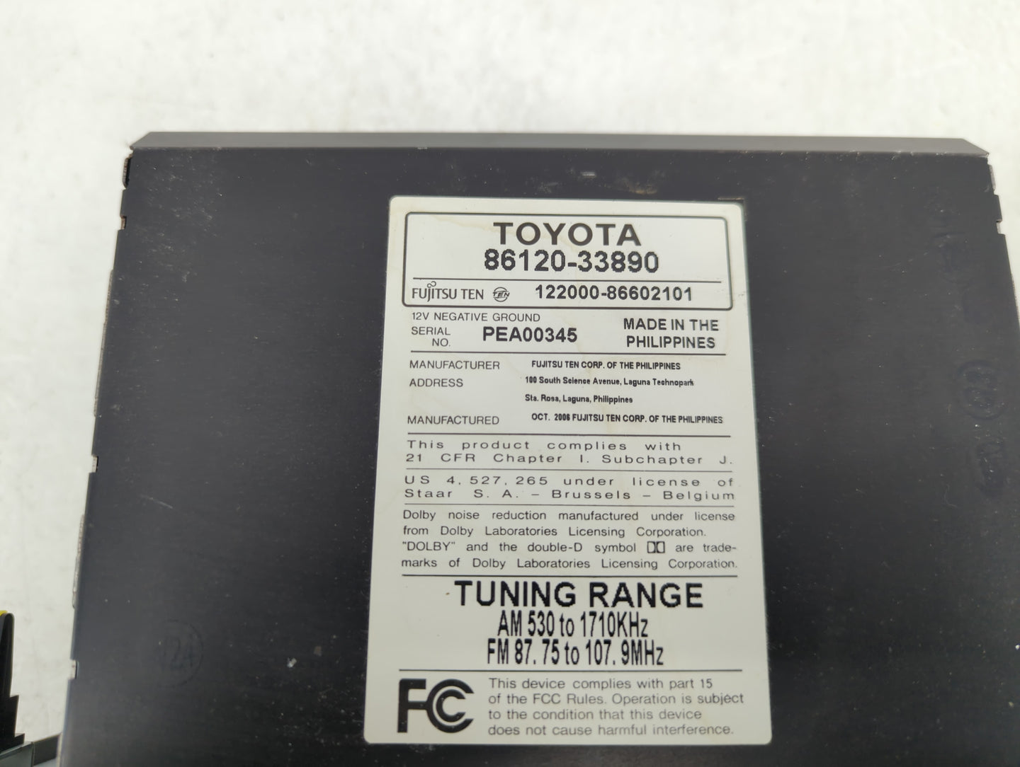 2007-2009 Toyota Camry Radio AM FM Cd Player Receiver Replacement P/N:86120-33890 Fits Fits 2007 2008 2009 OEM Used Auto Par