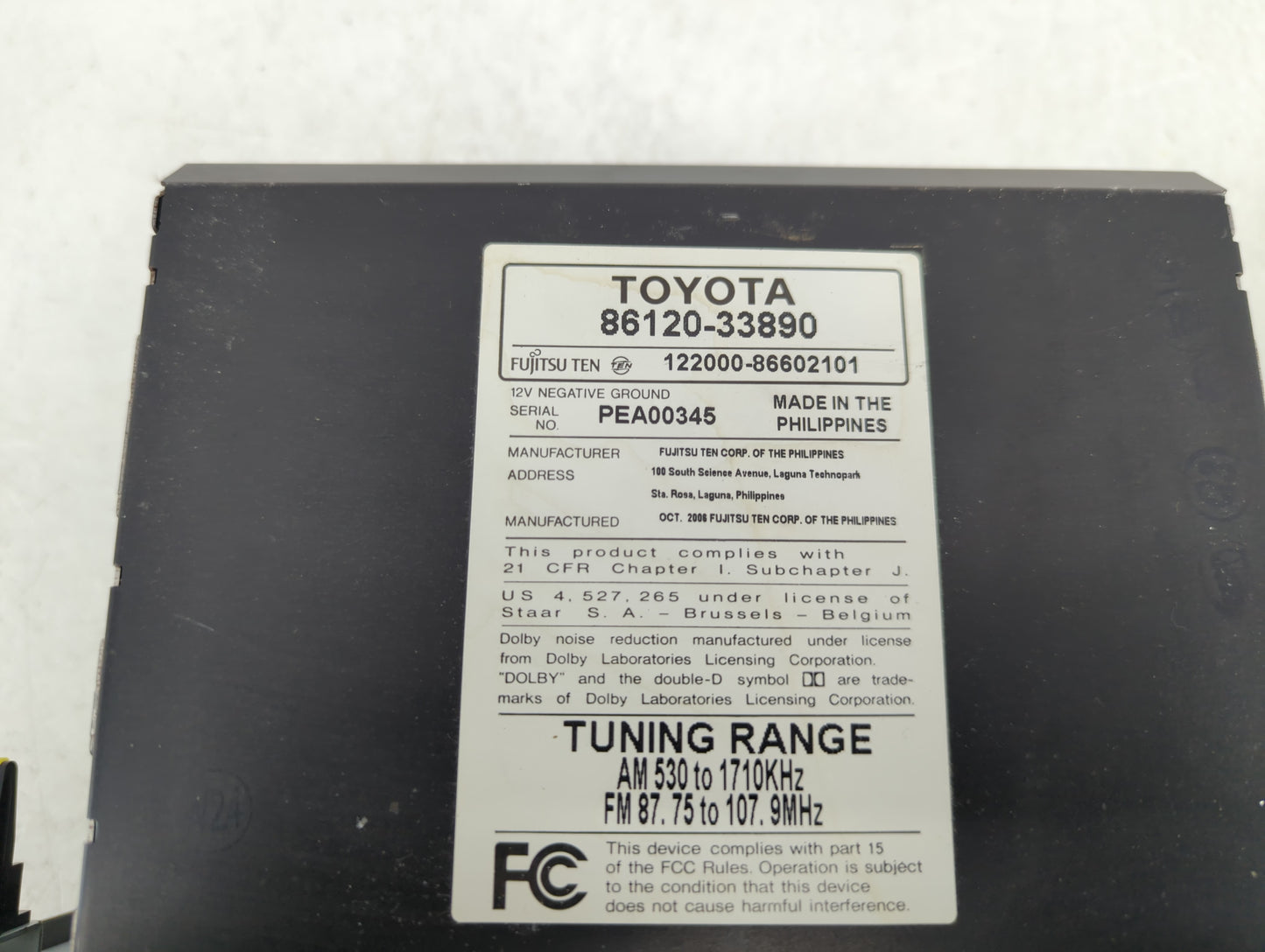 2007-2009 Toyota Camry Radio AM FM Cd Player Receiver Replacement P/N:86120-33890 Fits Fits 2007 2008 2009 OEM Used Auto Par