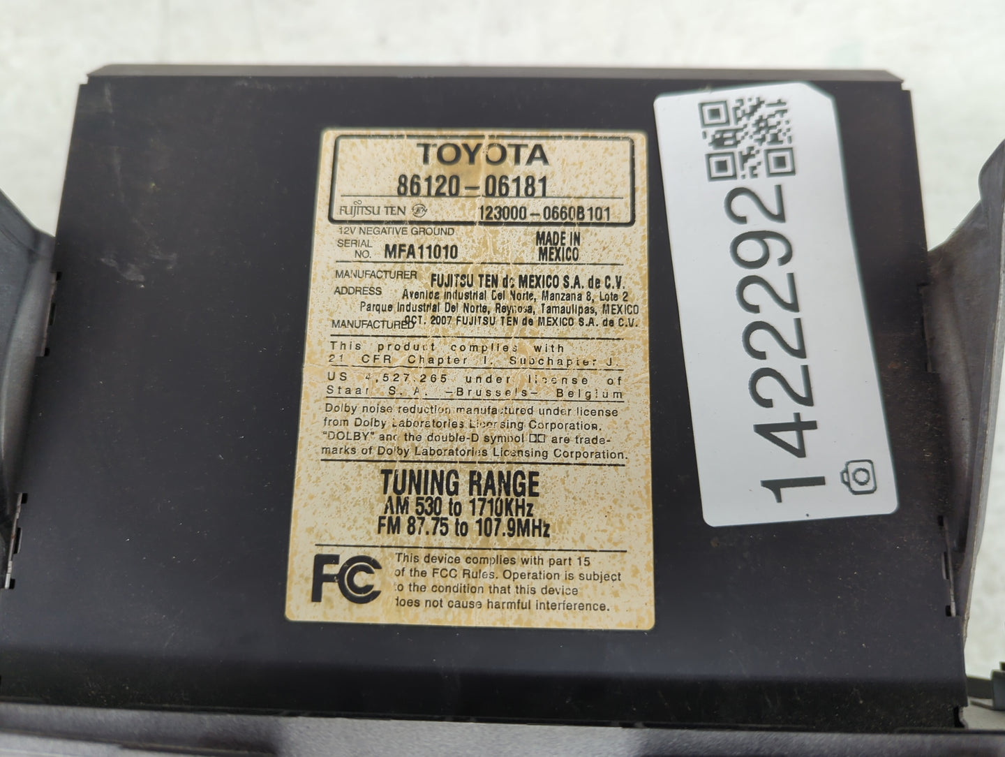 2007-2009 Toyota Camry Radio AM FM Cd Player Receiver Replacement P/N:86120-06181 Fits Fits 2007 2008 2009 OEM Used Auto Par