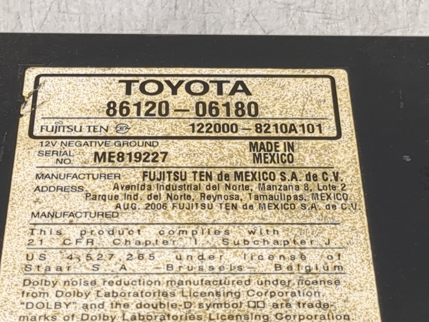 2007-2009 Toyota Camry Radio AM FM Cd Player Receiver Replacement P/N:86120-06180 122000-8210A101 Fits Fits 2007 2008 2009 O