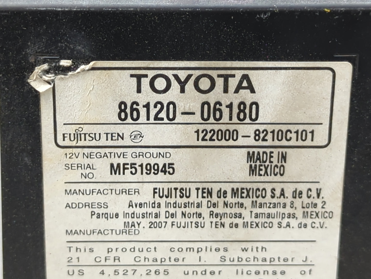 2007-2009 Toyota Camry Radio AM FM Cd Player Receiver Replacement P/N:86120-06180 122000-8210C101 Fits Fits 2007 2008 2009 O