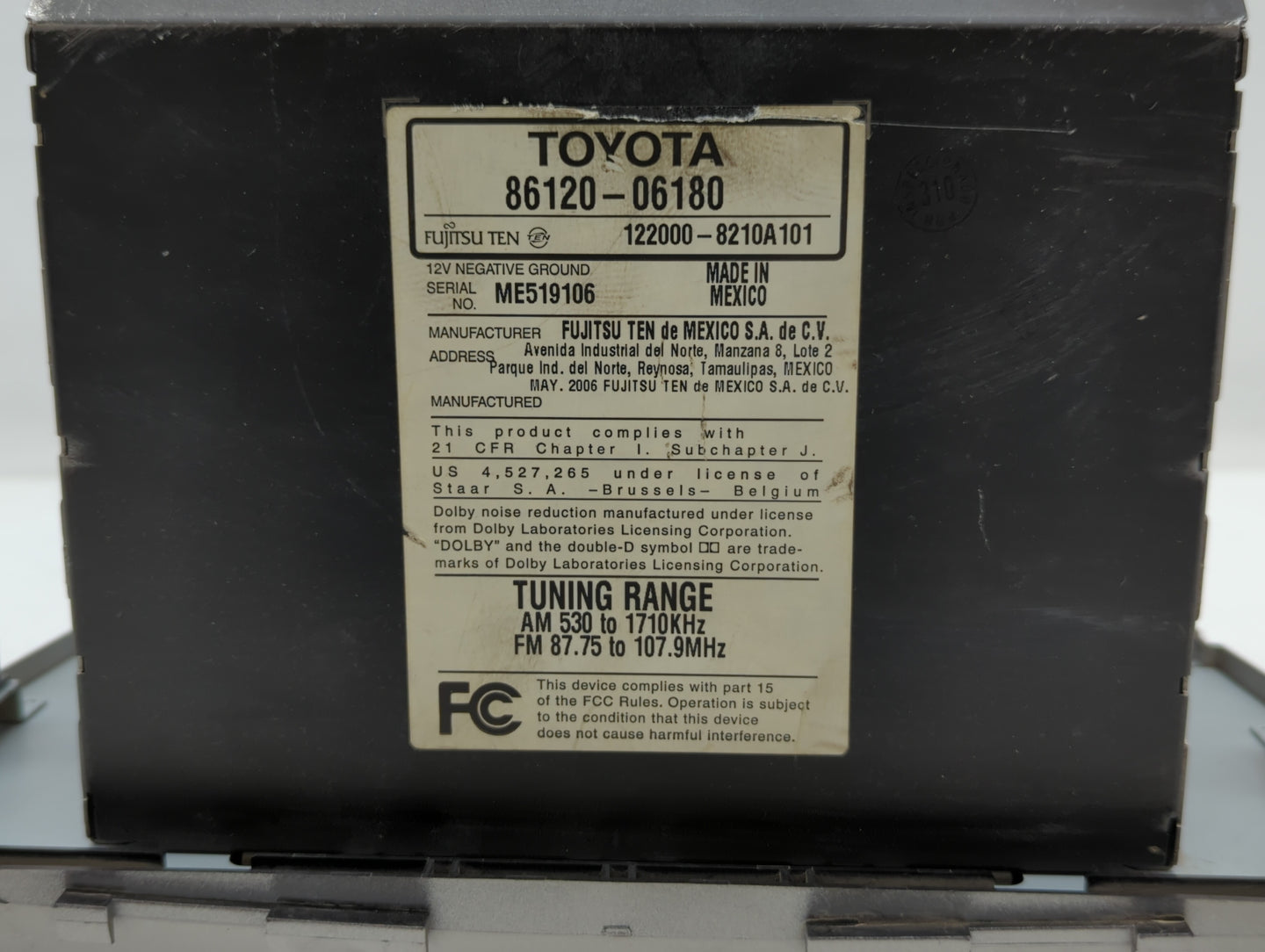 2007-2009 Toyota Camry Radio AM FM Cd Player Receiver Replacement P/N:86120-06182 86120-33890 Fits Fits 2007 2008 2009 OEM U