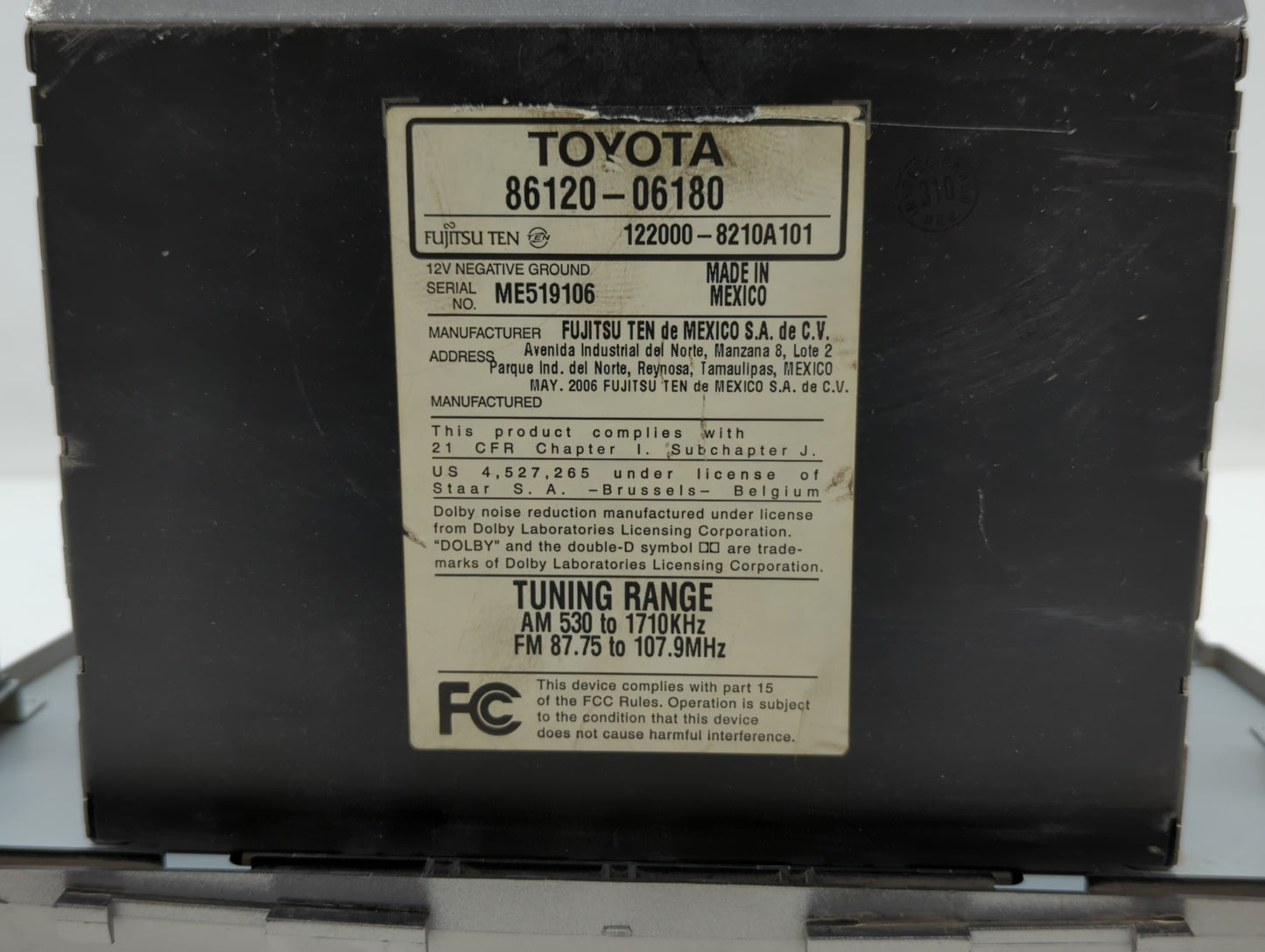 2007-2009 Toyota Camry Radio AM FM Cd Player Receiver Replacement P/N:86120-06182 86120-33890 Fits Fits 2007 2008 2009 OEM U