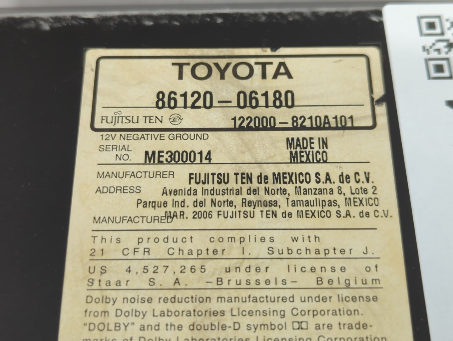 2007-2009 Toyota Camry Am Fm Cd Player Radio Receiver - Oemusedautoparts1.com