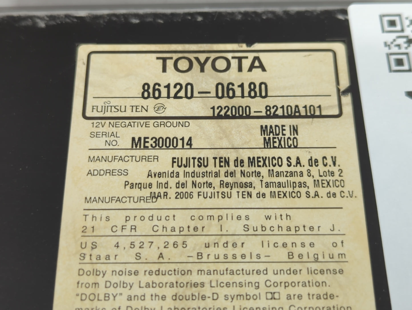 2007-2009 Toyota Camry Am Fm Cd Player Radio Receiver - Oemusedautoparts1.com