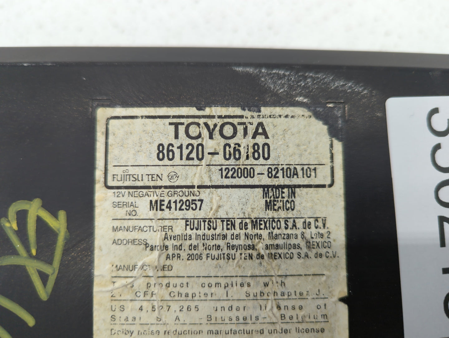 2007-2009 Toyota Camry Radio AM FM Cd Player Receiver Replacement P/N:86120-06182 86120-33890 Fits Fits 2007 2008 2009 OEM U