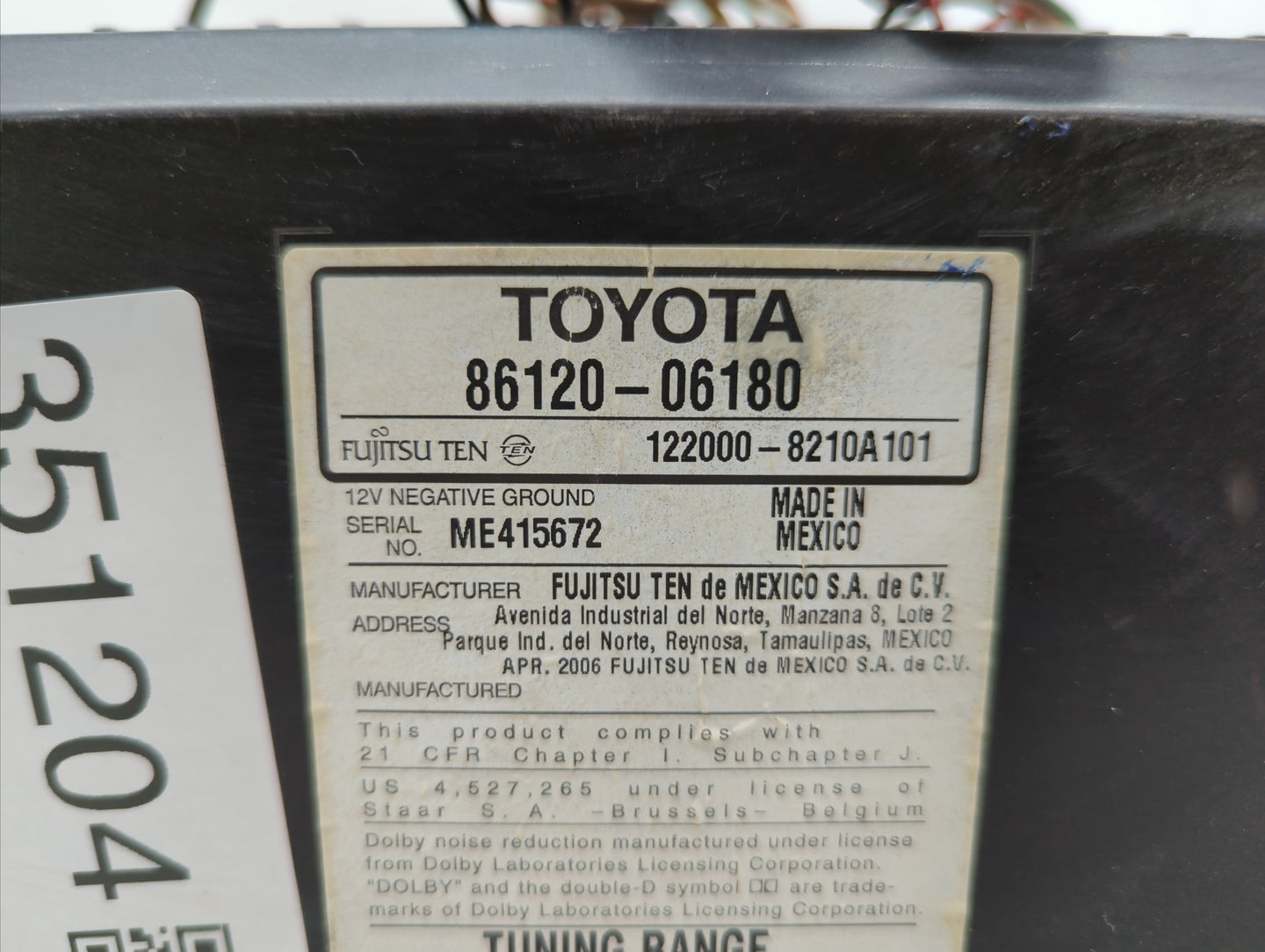 2007-2009 Toyota Camry Radio AM FM Cd Player Receiver Replacement P/N:86120-06182 86120-33890 Fits Fits 2007 2008 2009 OEM U