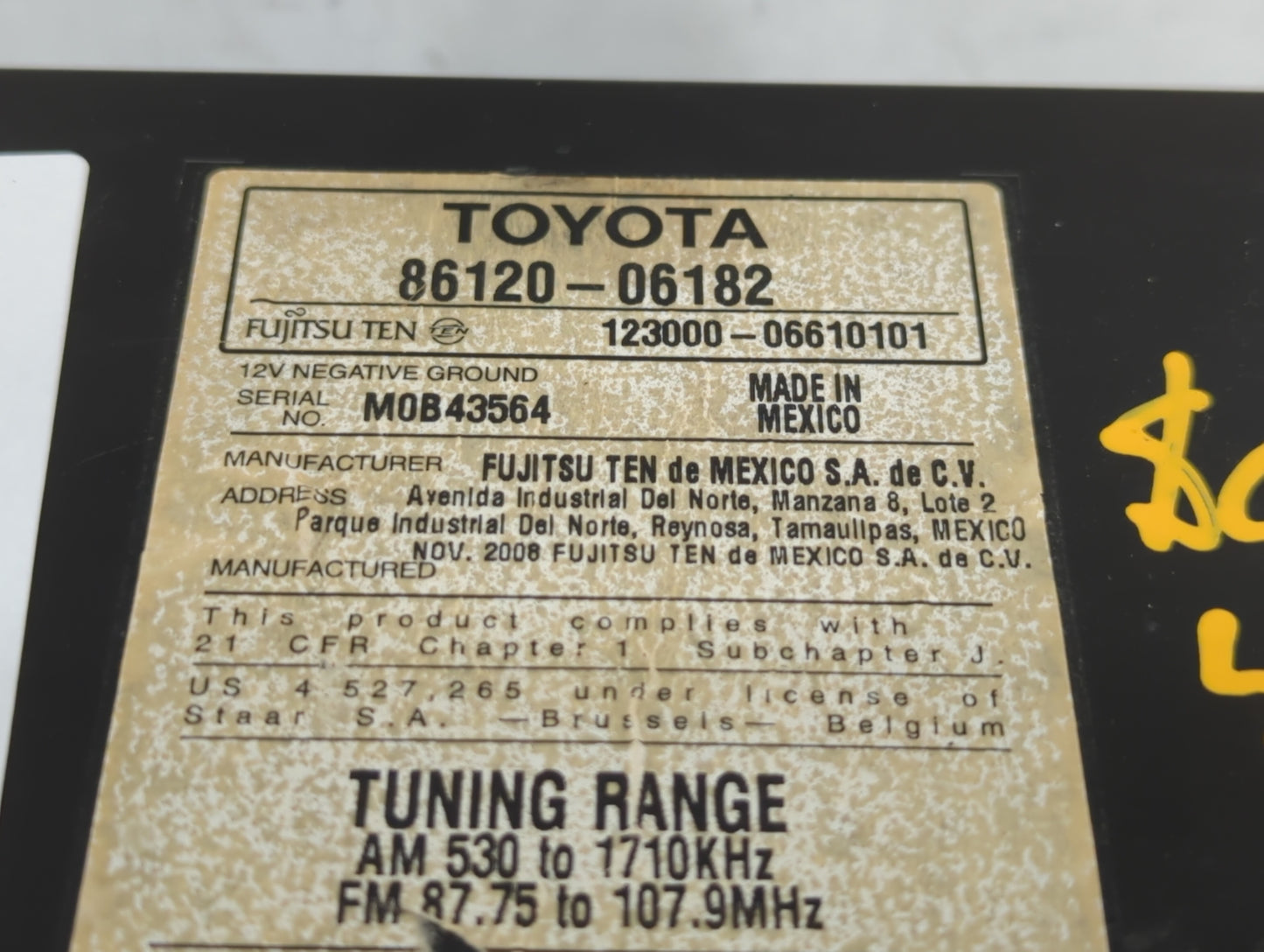 2007-2009 Toyota Camry Am Fm Cd Player Radio Receiver - Oemusedautoparts1.com