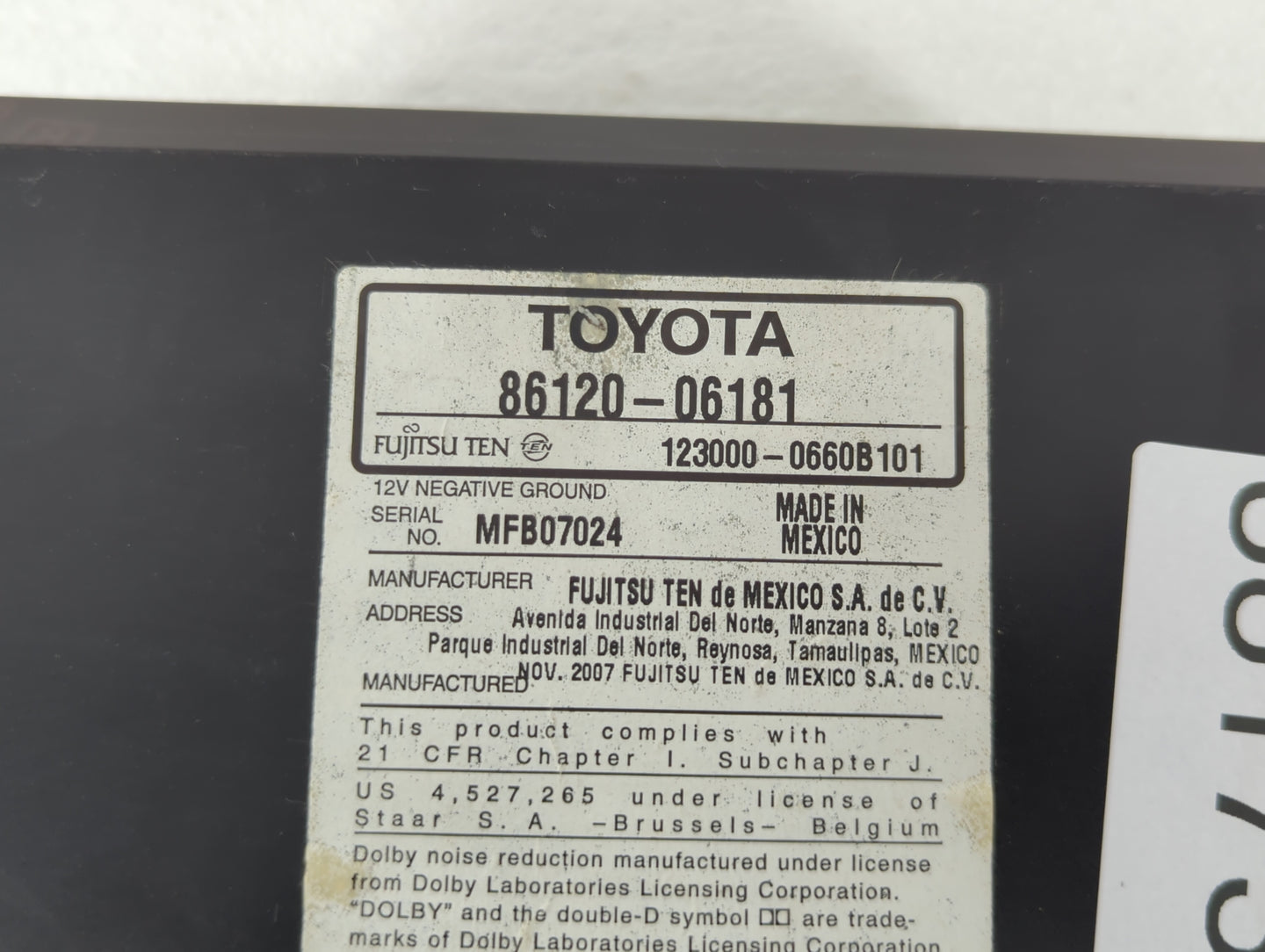 2007-2009 Toyota Camry Am Fm Cd Player Radio Receiver - Oemusedautoparts1.com