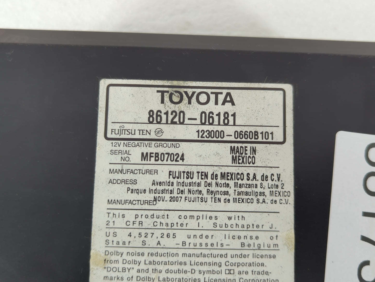 2007-2009 Toyota Camry Am Fm Cd Player Radio Receiver - Oemusedautoparts1.com
