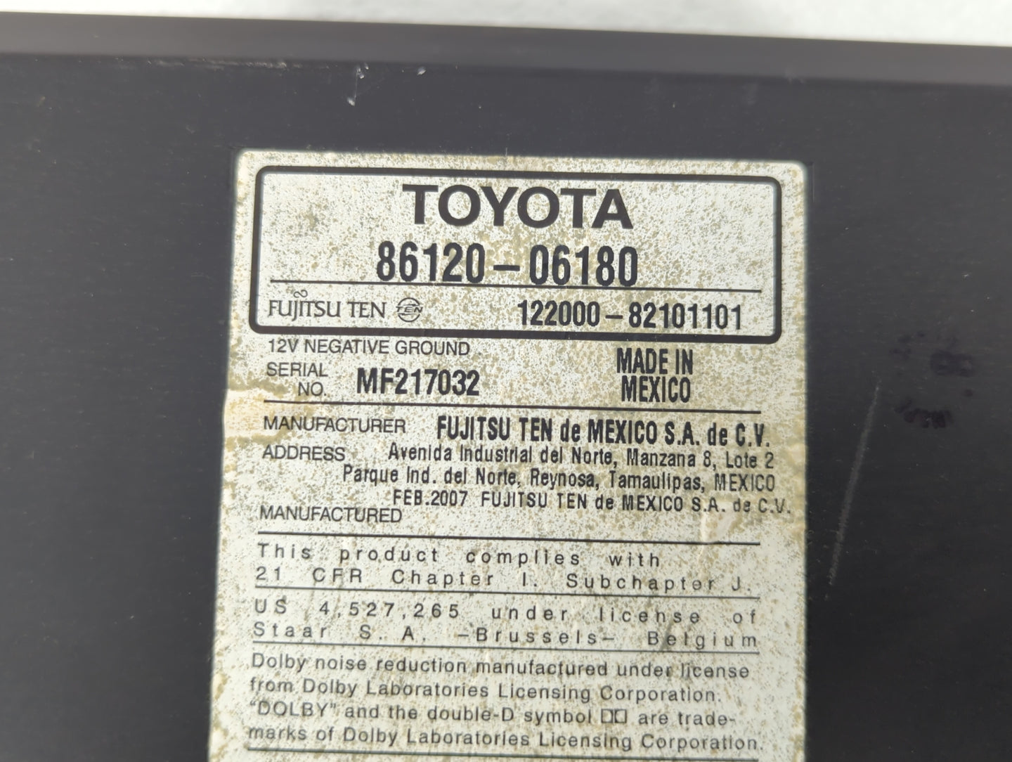 2007-2009 Toyota Camry Am Fm Cd Player Radio Receiver - Oemusedautoparts1.com