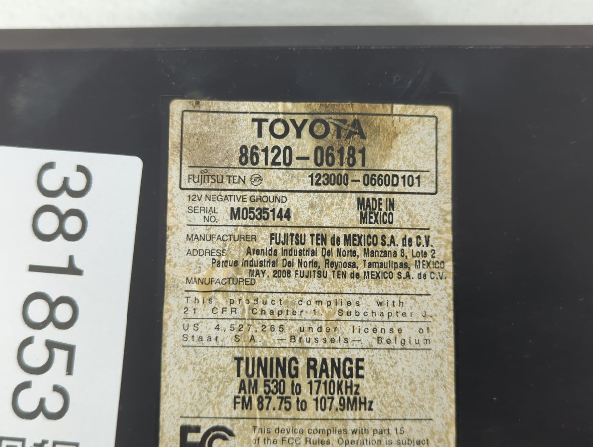 2007-2009 Toyota Camry Am Fm Cd Player Radio Receiver 381853 - Oemusedautoparts1.com