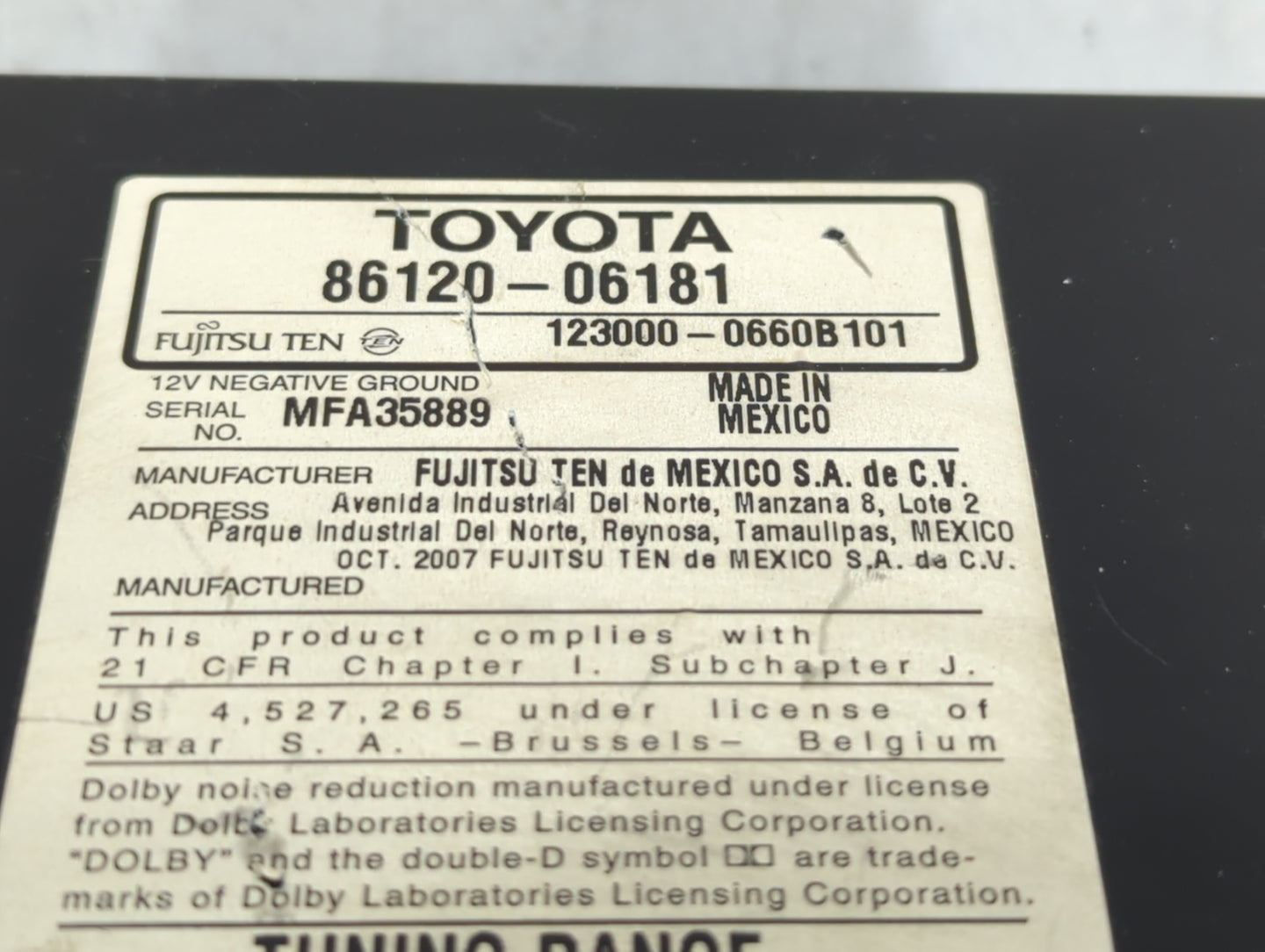 2007-2009 Toyota Camry Am Fm Cd Player Radio Receiver - Oemusedautoparts1.com