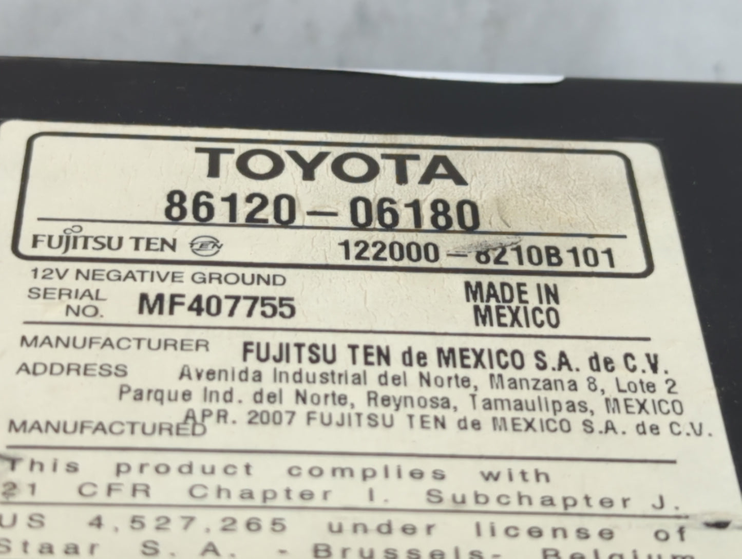 2007-2009 Toyota Camry Am Fm Cd Player Radio Receiver - Oemusedautoparts1.com