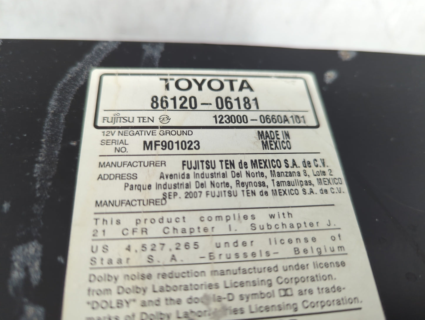 2007-2009 Toyota Camry Radio AM FM Cd Player Receiver Replacement P/N:86120-06182 86120-33890 Fits Fits 2007 2008 2009 OEM U