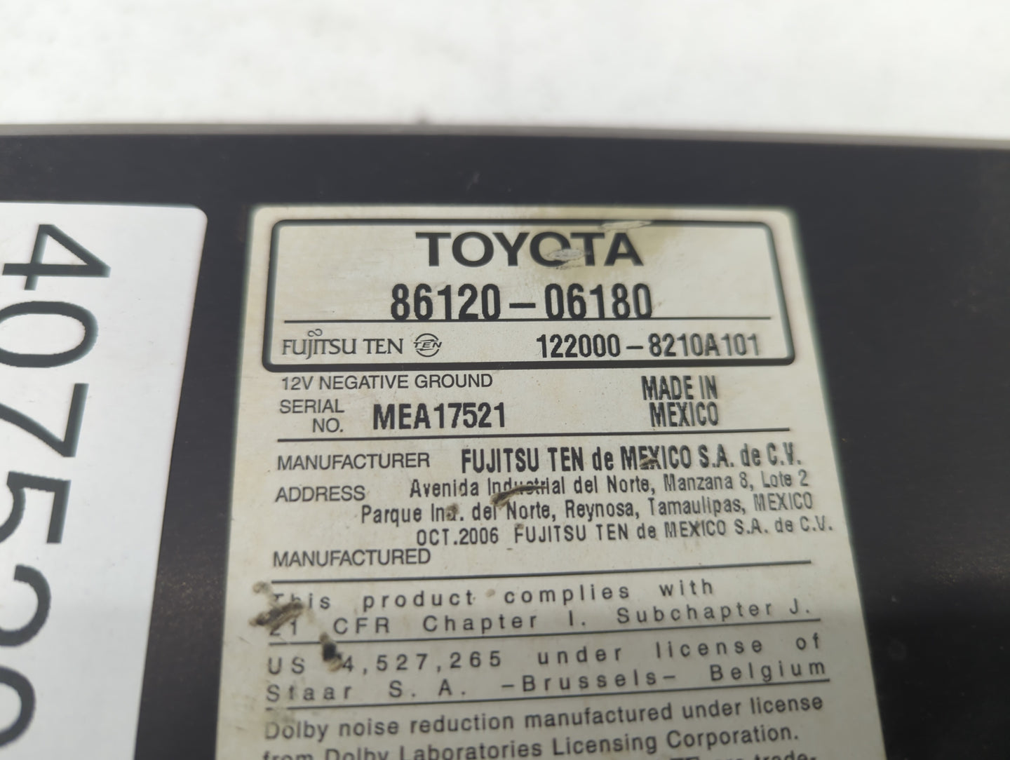 2007-2009 Toyota Camry Am Fm Cd Player Radio Receiver - Oemusedautoparts1.com