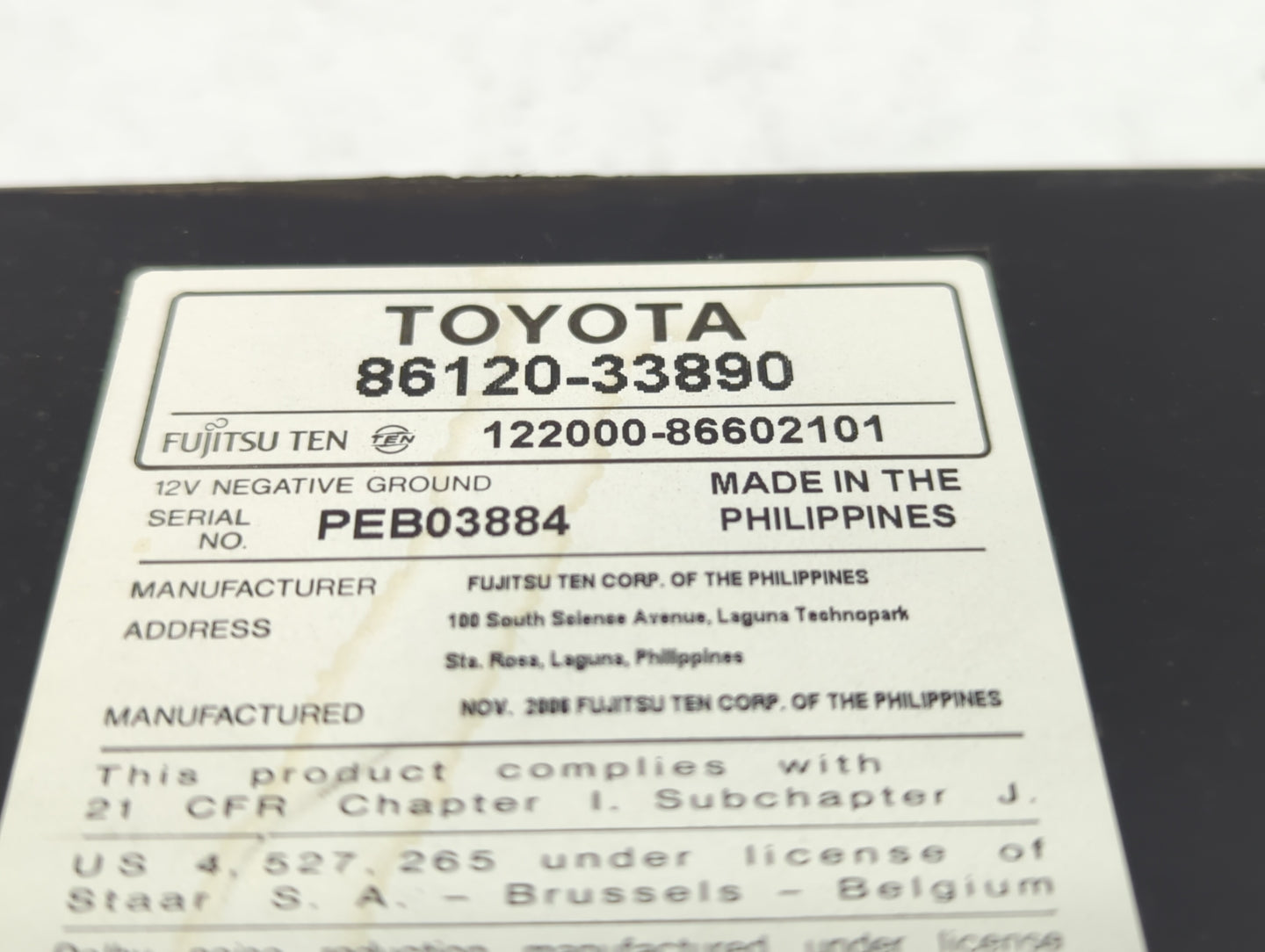 2007-2009 Toyota Camry Radio AM FM Cd Player Receiver Replacement P/N:86120-33890 86120-06182 Fits Fits 2007 2008 2009 OEM U