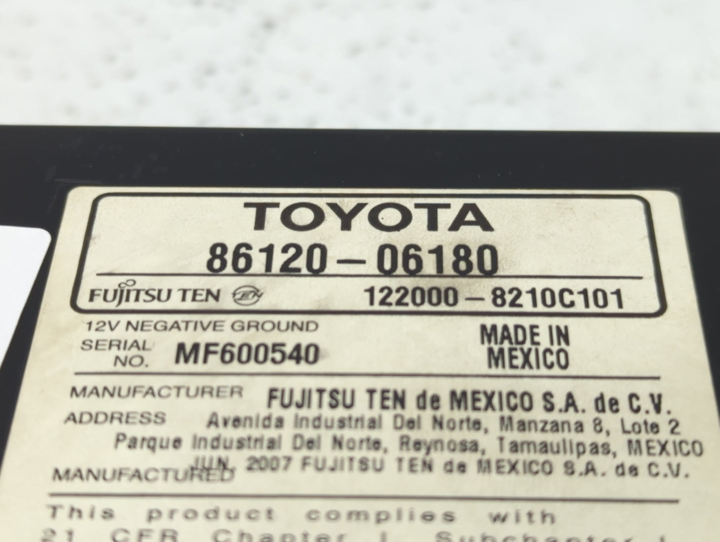 2007-2009 Toyota Camry Radio AM FM Cd Player Receiver Replacement P/N:86120-06180 Fits Fits 2007 2008 2009 OEM Used Auto Par