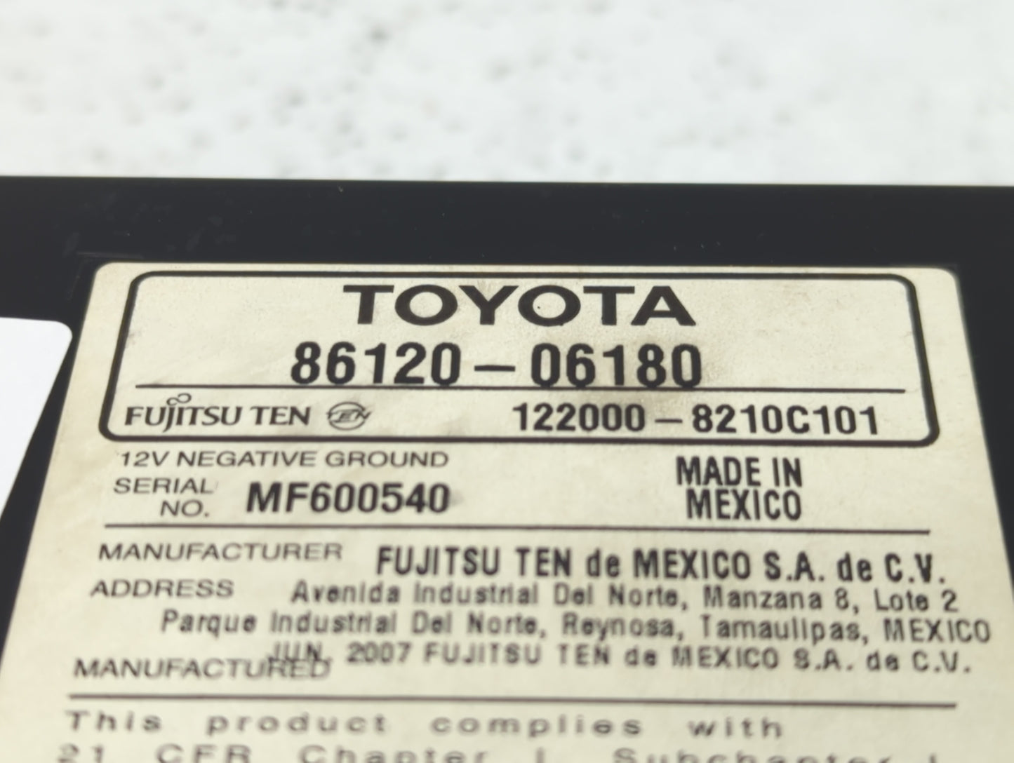 2007-2009 Toyota Camry Radio AM FM Cd Player Receiver Replacement P/N:86120-06180 Fits Fits 2007 2008 2009 OEM Used Auto Par
