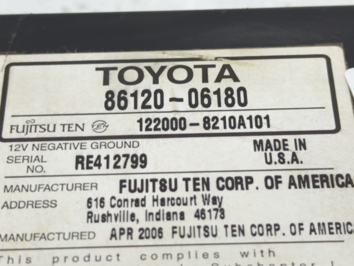 2007-2009 Toyota Camry Radio AM FM Cd Player Receiver Replacement P/N:86120-06180 Fits Fits 2007 2008 2009 OEM Used Auto Par