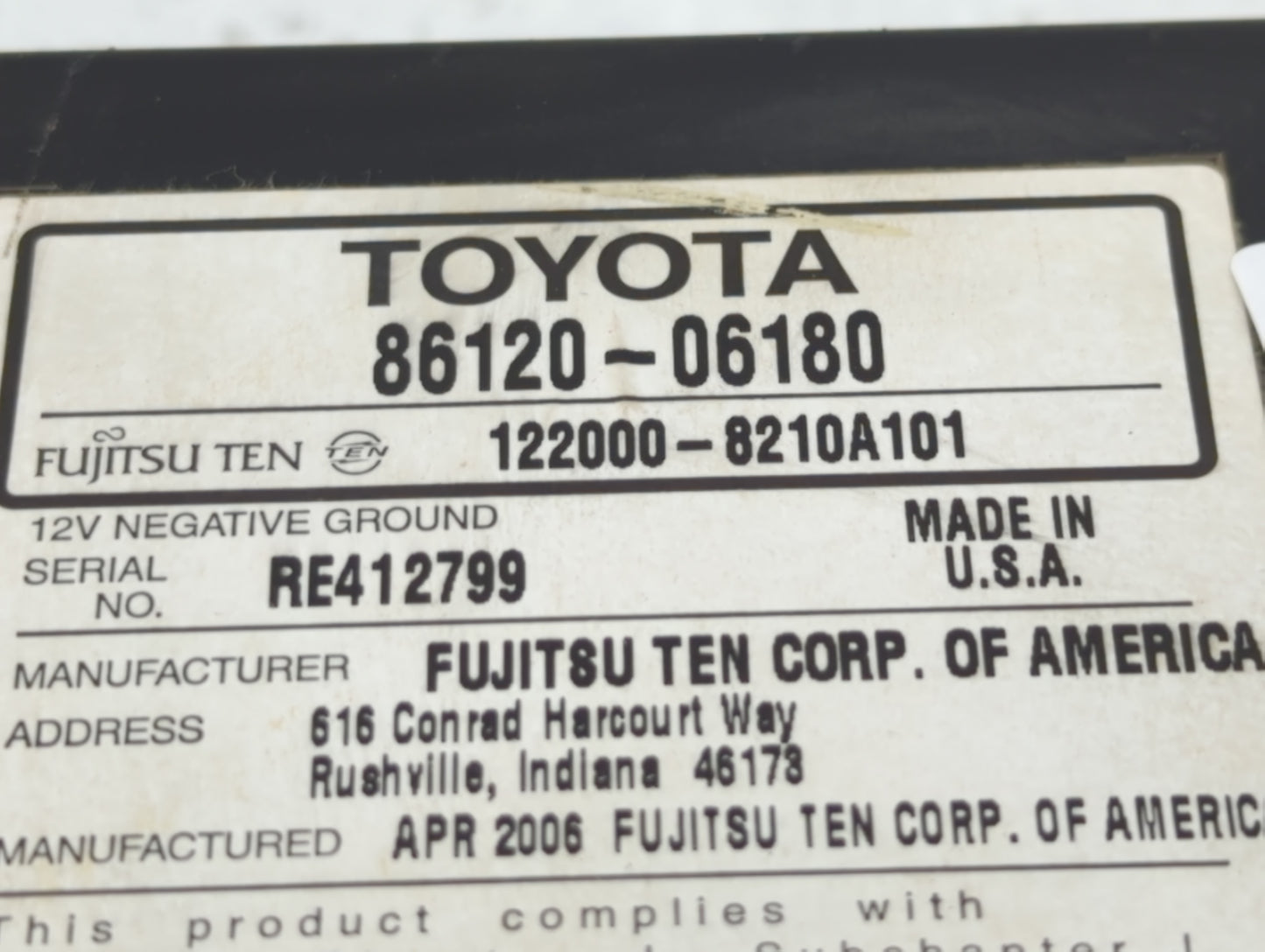 2007-2009 Toyota Camry Radio AM FM Cd Player Receiver Replacement P/N:86120-06180 Fits Fits 2007 2008 2009 OEM Used Auto Par
