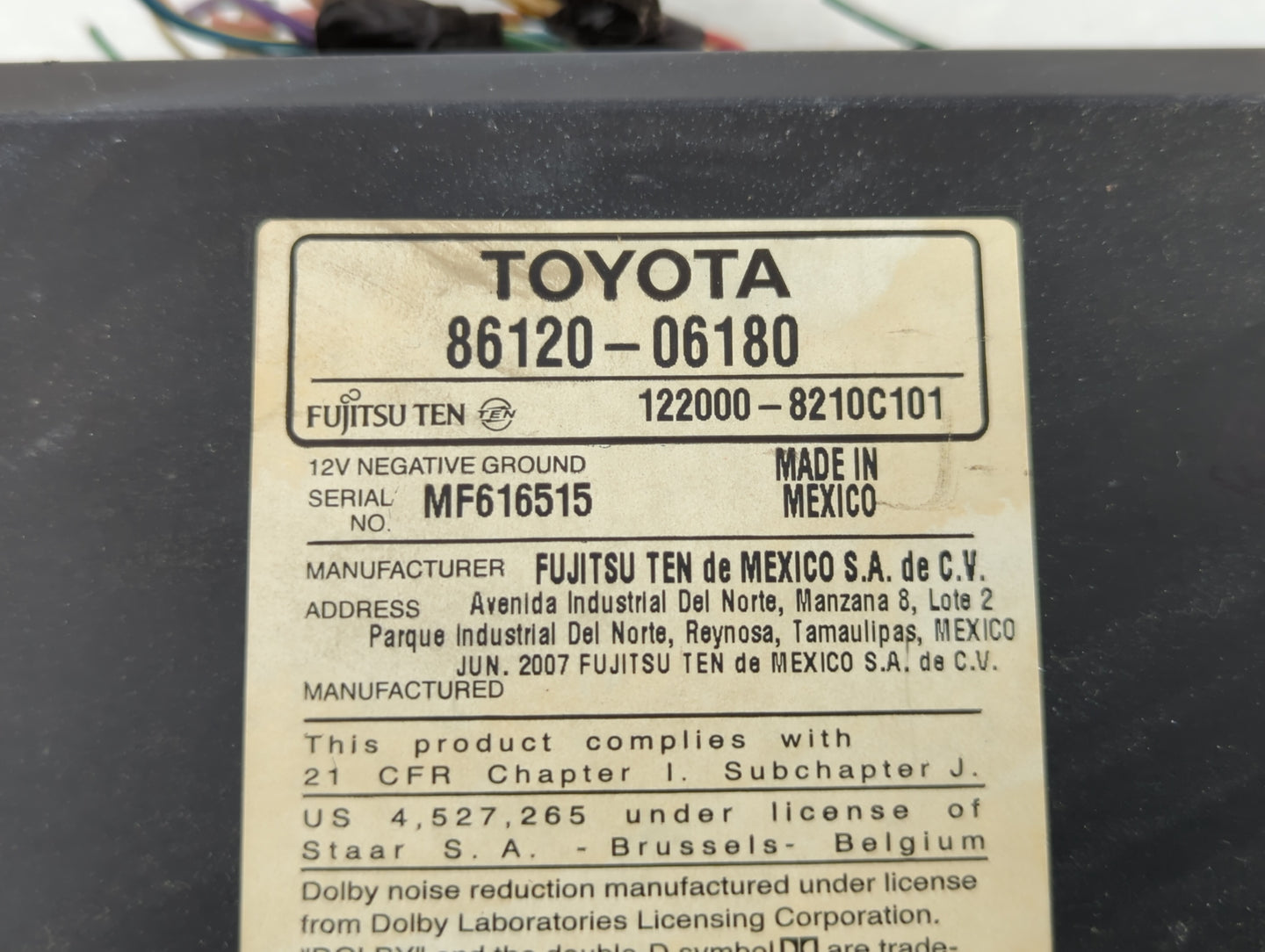 2007-2009 Toyota Camry Radio AM FM Cd Player Receiver Replacement P/N:86120-06180 Fits Fits 2007 2008 2009 OEM Used Auto Par