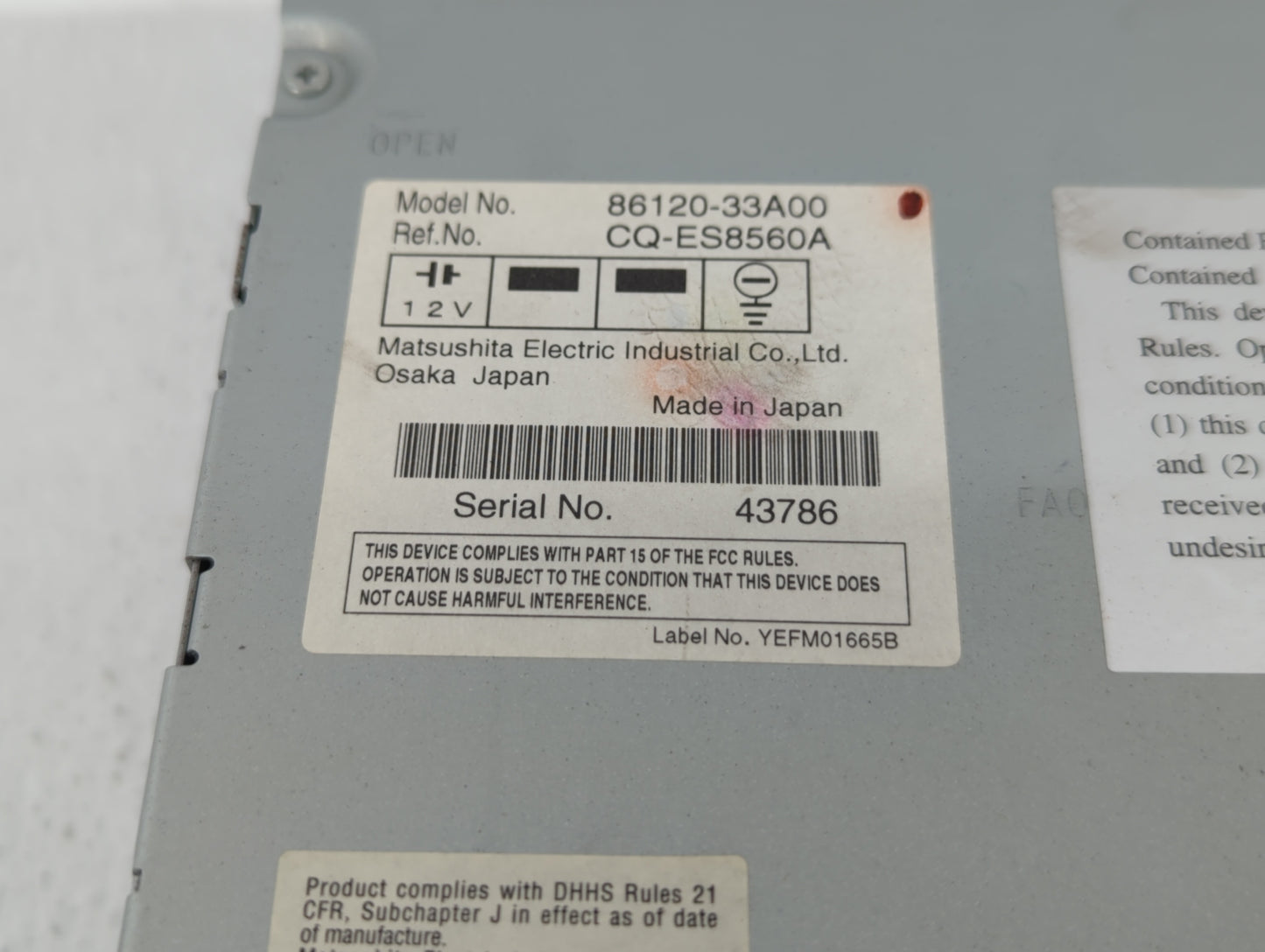2007-2009 Toyota Camry Am Fm Cd Player Radio Receiver - Oemusedautoparts1.com