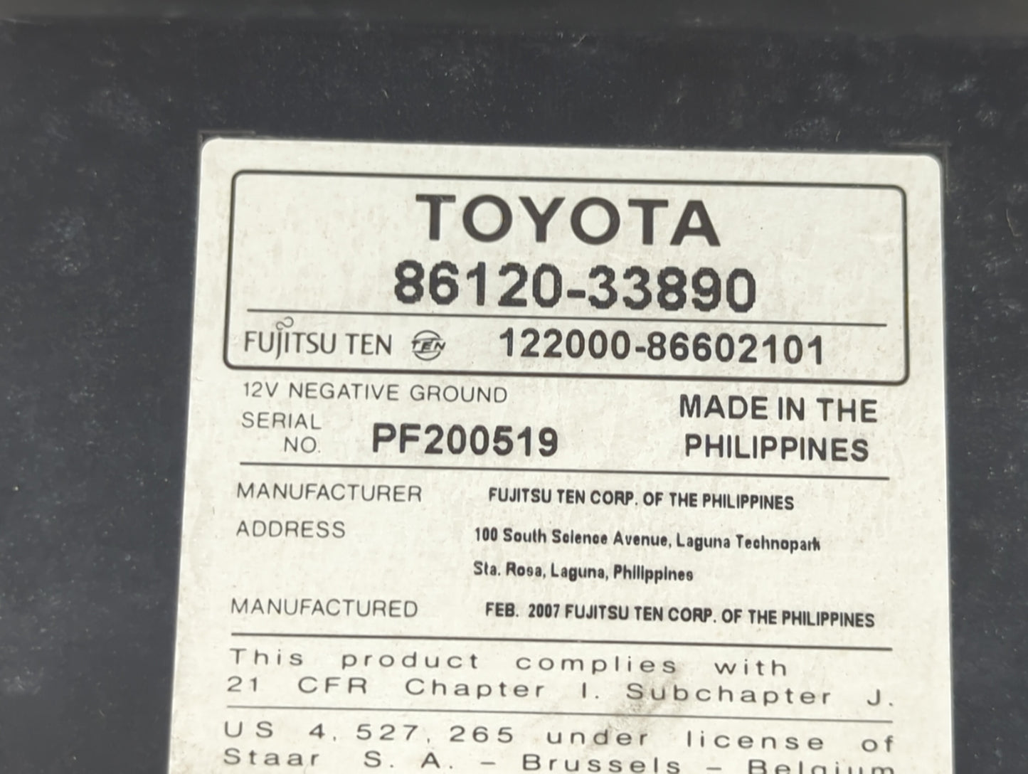 2007-2009 Toyota Camry Am Fm Cd Player Radio Receiver - Oemusedautoparts1.com
