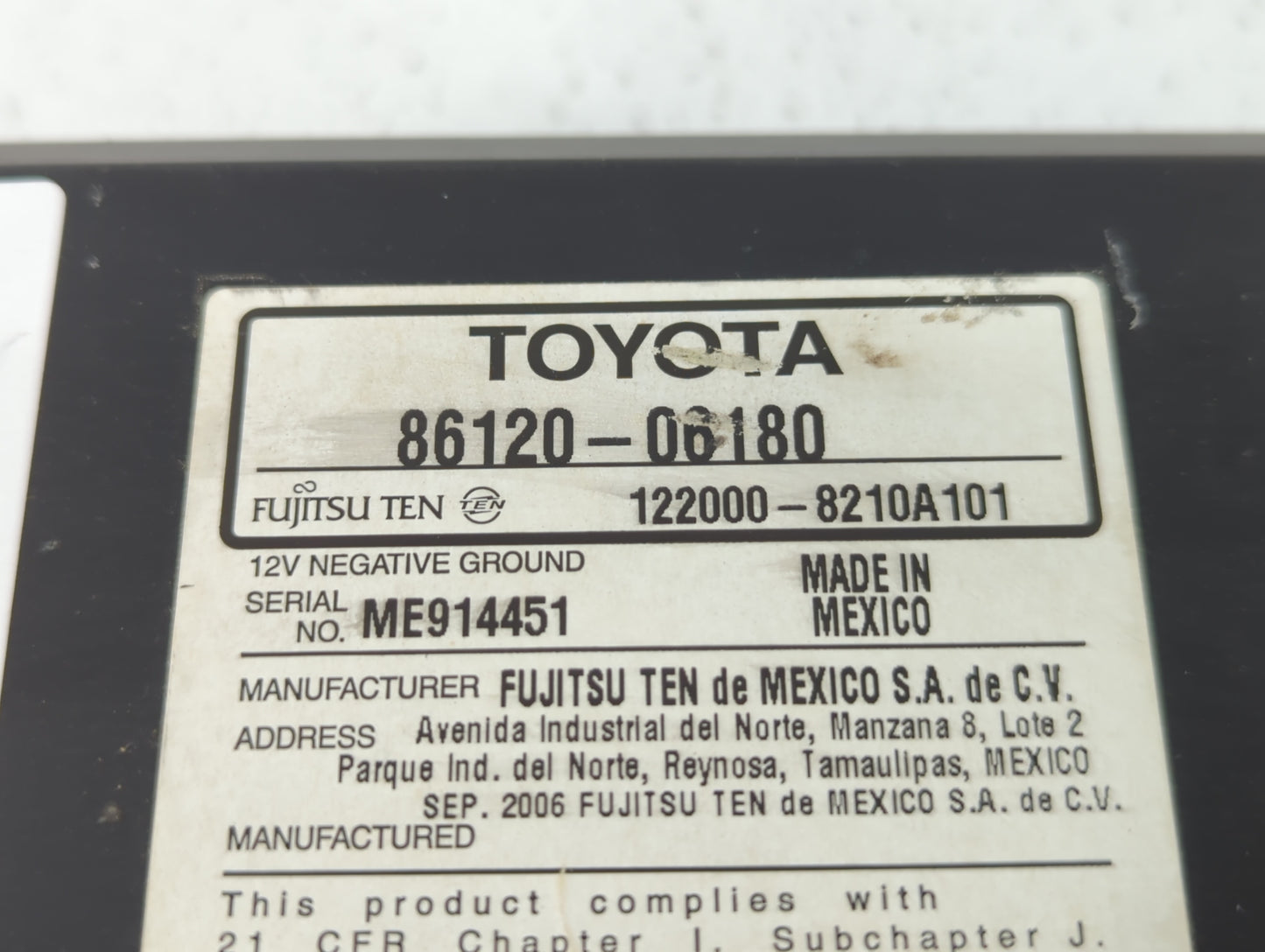2007-2009 Toyota Camry Radio AM FM Cd Player Receiver Replacement P/N:86120-06180 Fits Fits 2007 2008 2009 OEM Used Auto Par