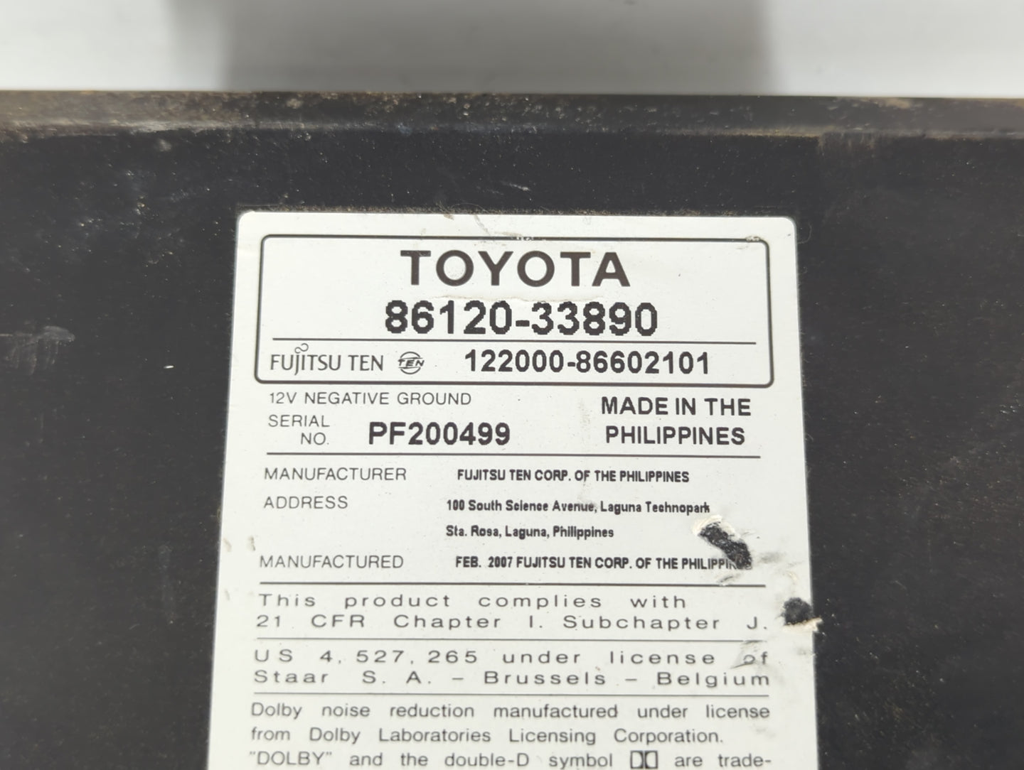 2007-2009 Toyota Camry Am Fm Cd Player Radio Receiver - Oemusedautoparts1.com