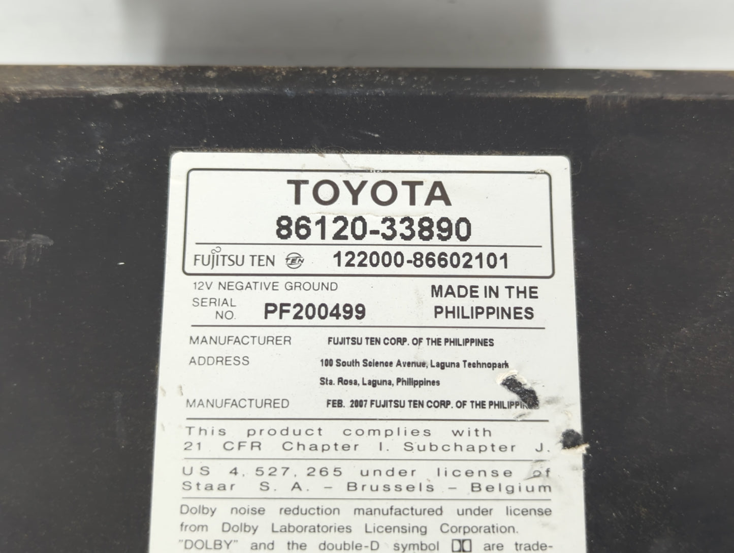 2007-2009 Toyota Camry Am Fm Cd Player Radio Receiver - Oemusedautoparts1.com