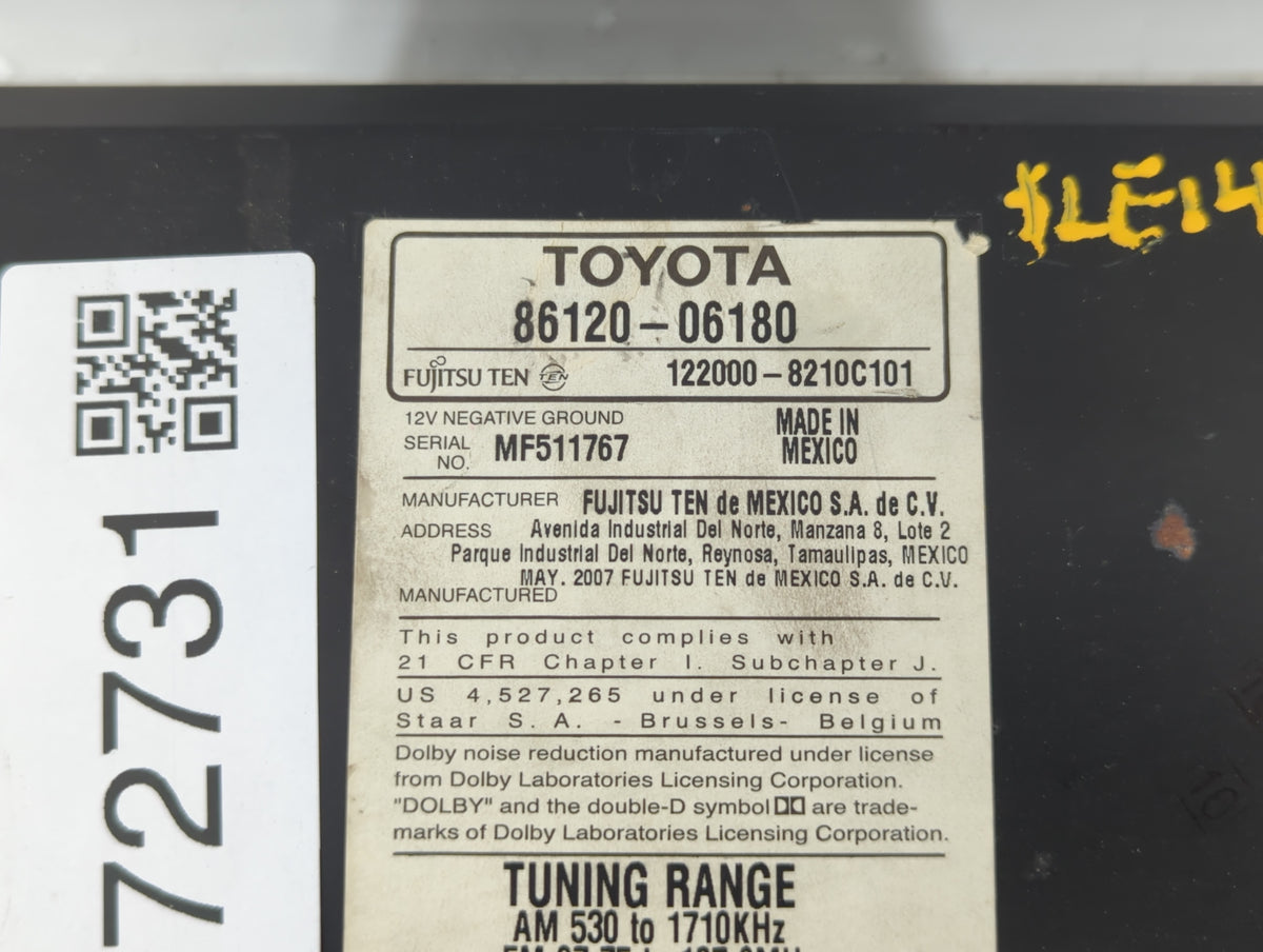 2007-2009 Toyota Camry Am Fm Cd Player Radio Receiver 572731 - Oemusedautoparts1.com