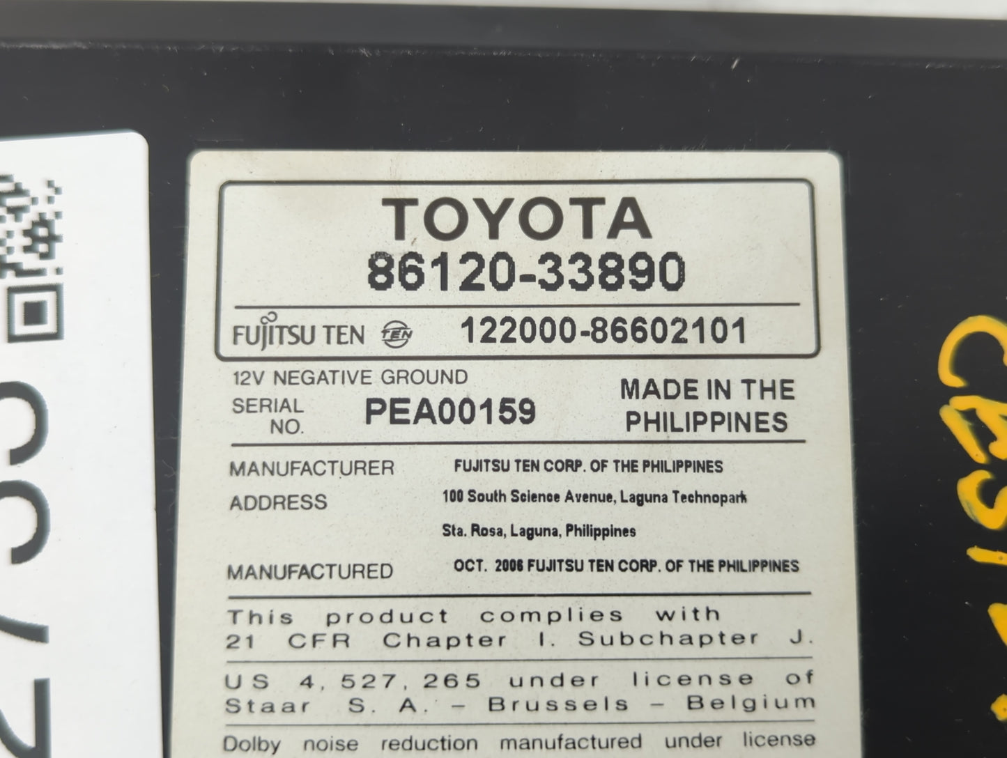 2007-2009 Toyota Camry Am Fm Cd Player Radio Receiver - Oemusedautoparts1.com