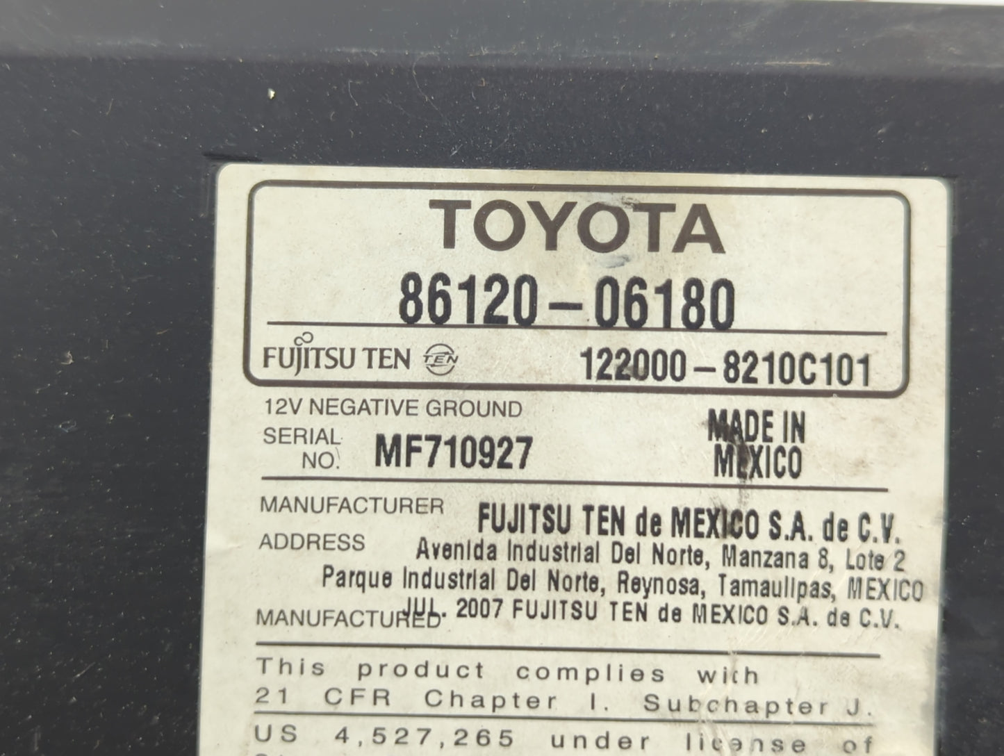 2007-2009 Toyota Camry Radio AM FM Cd Player Receiver Replacement P/N:86120-06180 Fits Fits 2007 2008 2009 OEM Used Auto Par