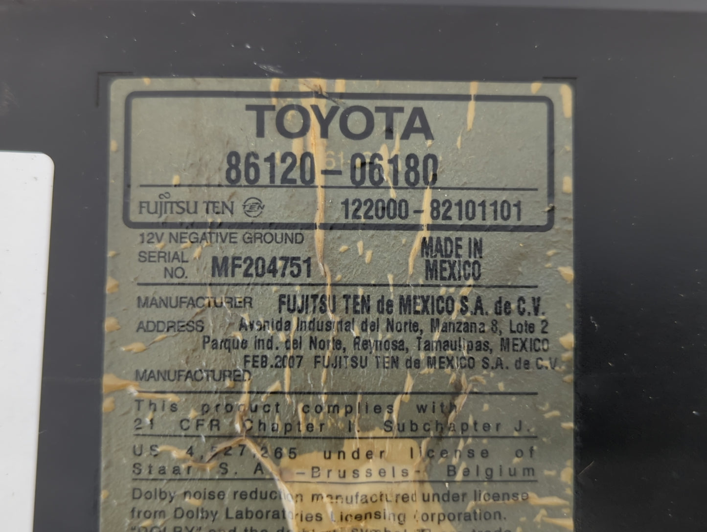 2007-2009 Toyota Camry Am Fm Cd Player Radio Receiver - Oemusedautoparts1.com