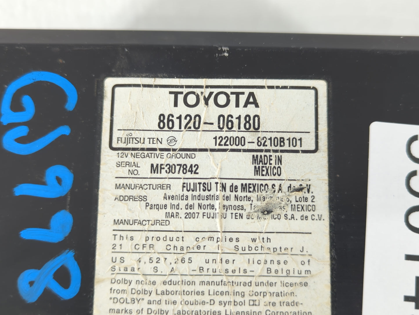 2007-2009 Toyota Camry Am Fm Cd Player Radio Receiver - Oemusedautoparts1.com