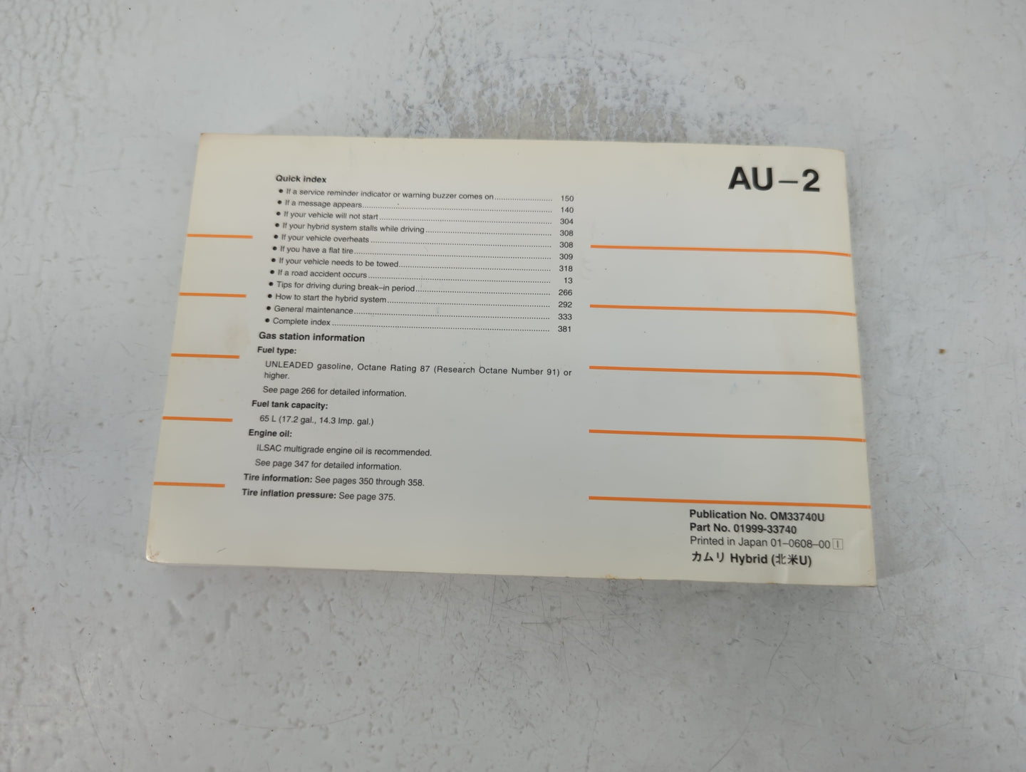 2007 Toyota Camry Owners Manual Book Guide P/N:OM33740U 01999-33740 OEM Used Auto Parts - Oemusedautoparts1.com