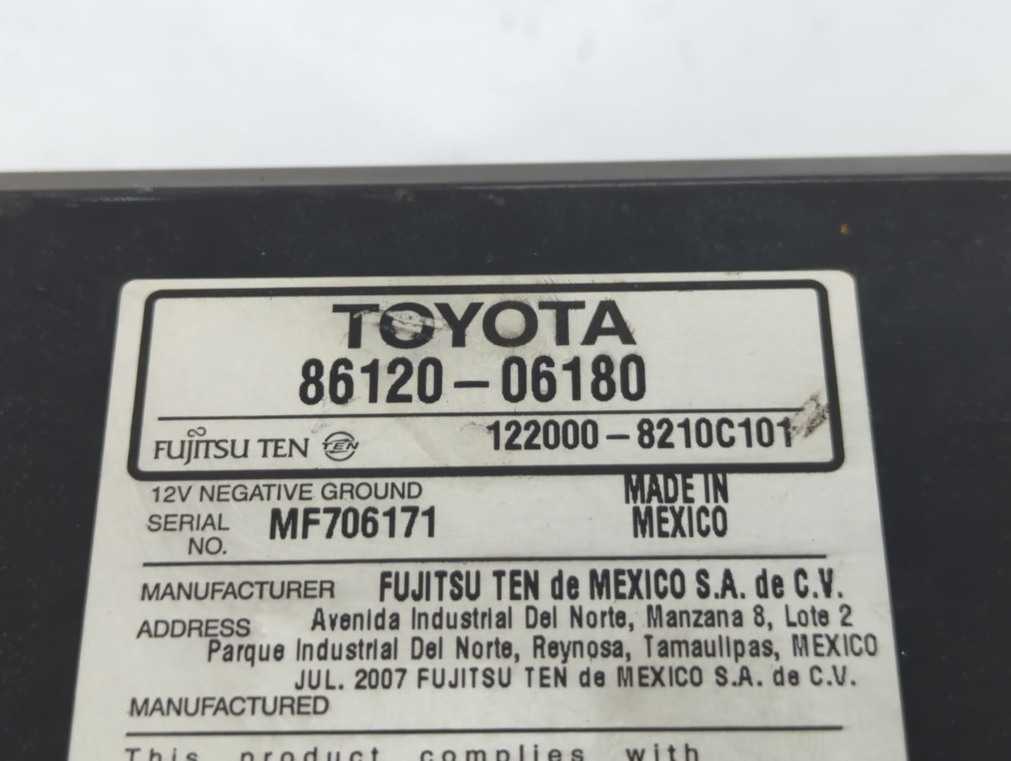 2007-2009 Toyota Camry Radio AM FM Cd Player Receiver Replacement P/N:86120-06180 Fits Fits 2007 2008 2009 OEM Used Auto Par