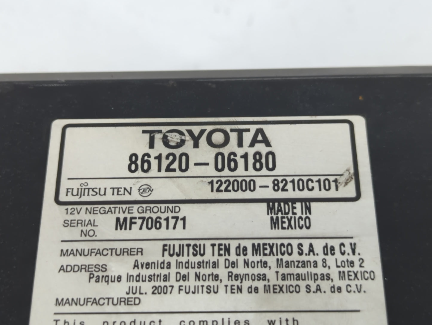 2007-2009 Toyota Camry Radio AM FM Cd Player Receiver Replacement P/N:86120-06180 Fits Fits 2007 2008 2009 OEM Used Auto Par