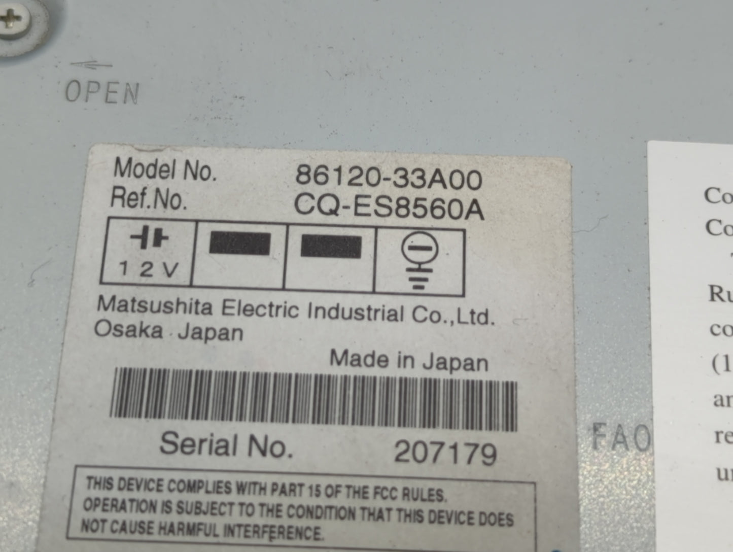2007-2009 Toyota Camry Am Fm Cd Player Radio Receiver - Oemusedautoparts1.com