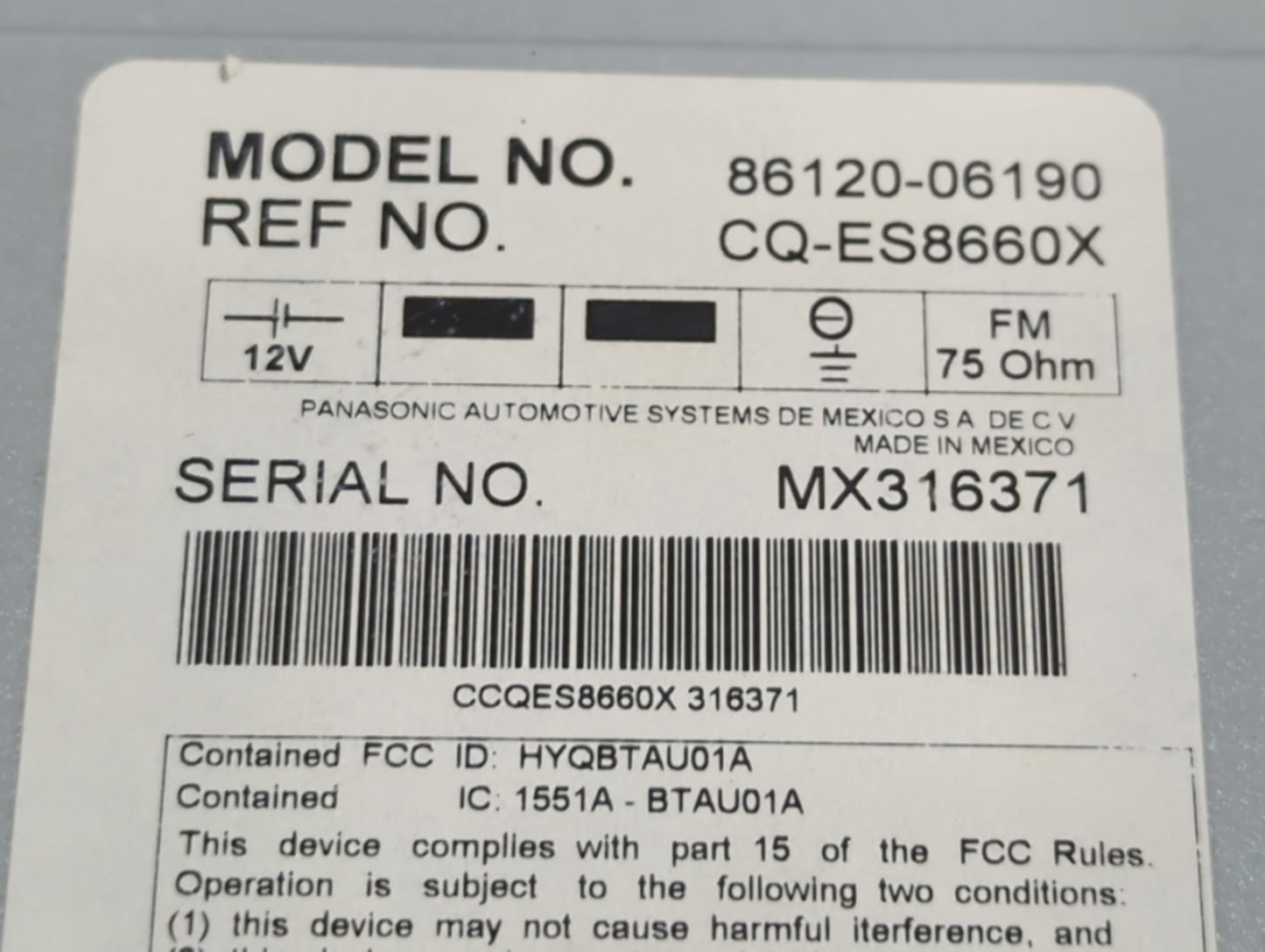 2007-2009 Toyota Camry Am Fm Cd Player Radio Receiver - Oemusedautoparts1.com