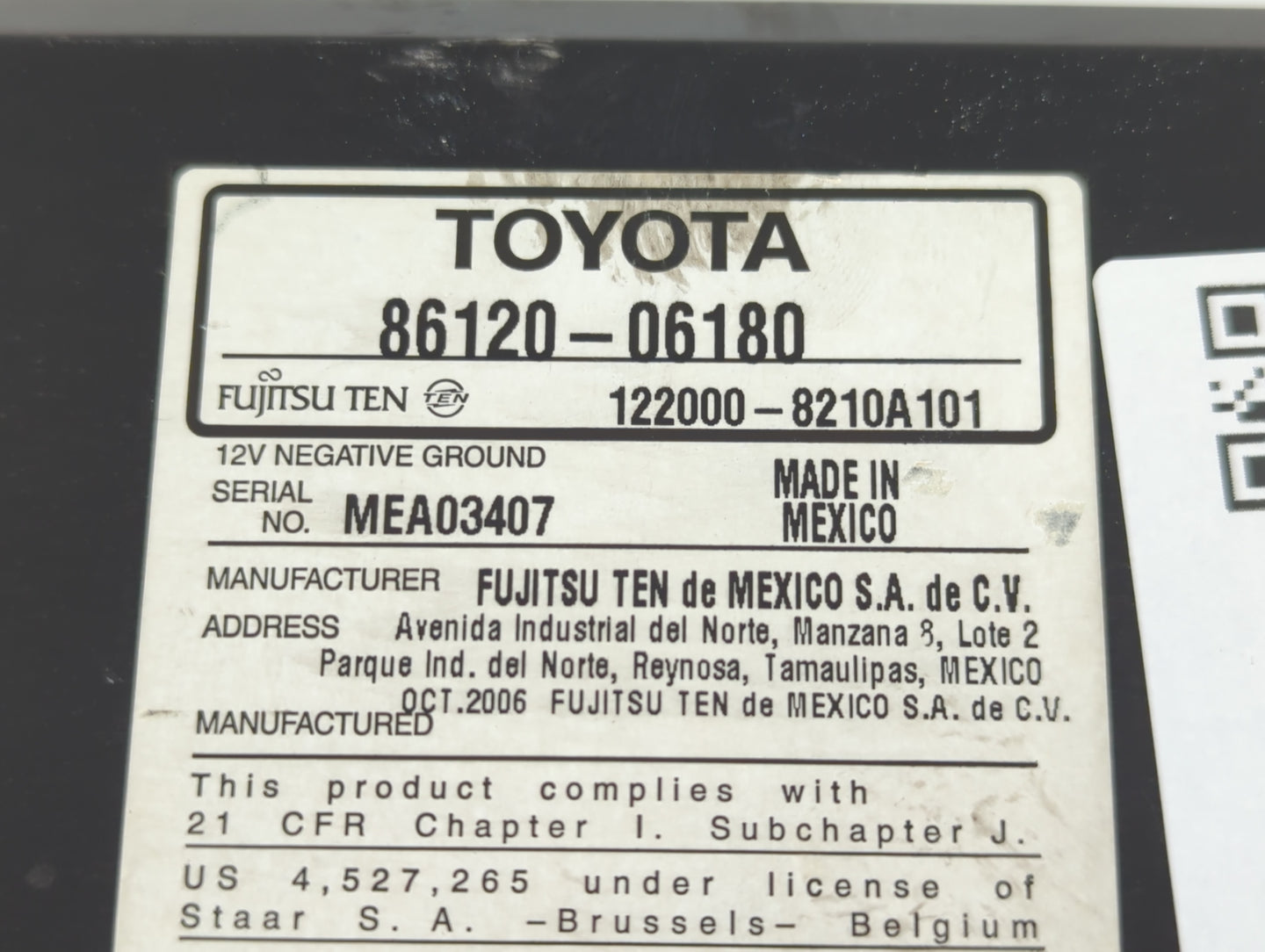 2007-2009 Toyota Camry Am Fm Cd Player Radio Receiver - Oemusedautoparts1.com