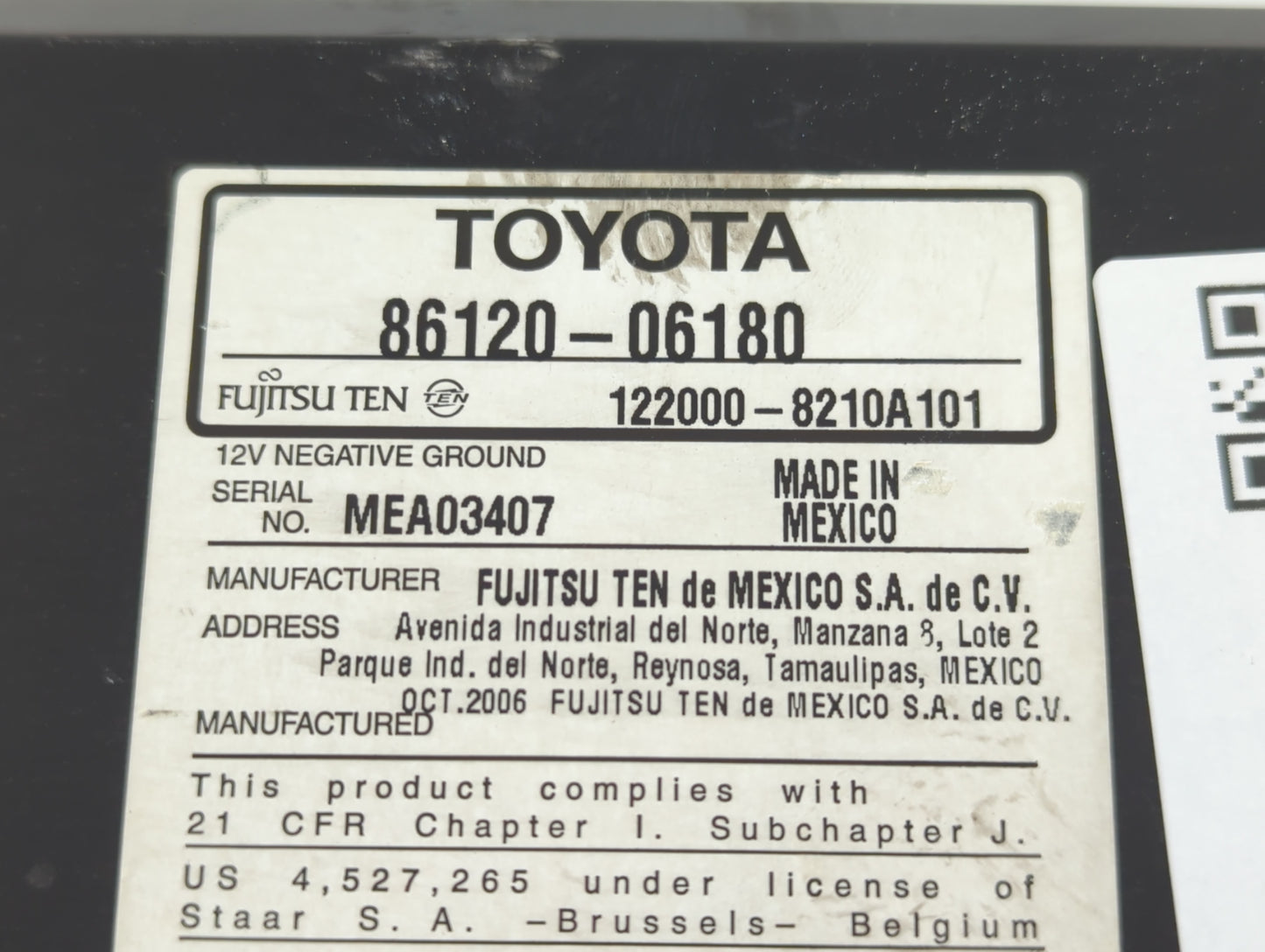 2007-2009 Toyota Camry Am Fm Cd Player Radio Receiver - Oemusedautoparts1.com