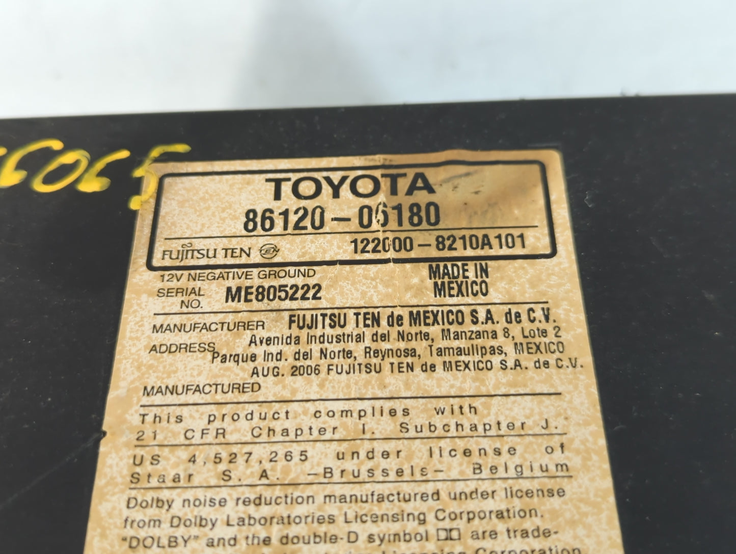 2007-2009 Toyota Camry Radio AM FM Cd Player Receiver Replacement P/N:86120-06180 Fits Fits 2007 2008 2009 OEM Used Auto Par