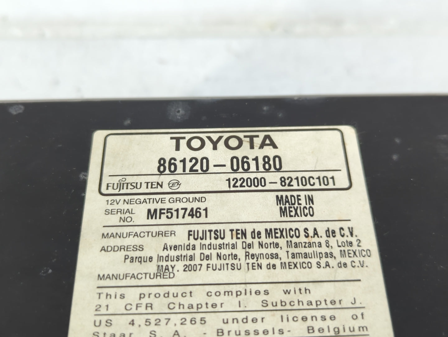 2007-2009 Toyota Camry Radio AM FM Cd Player Receiver Replacement P/N:86120-06180 Fits Fits 2007 2008 2009 OEM Used Auto Par