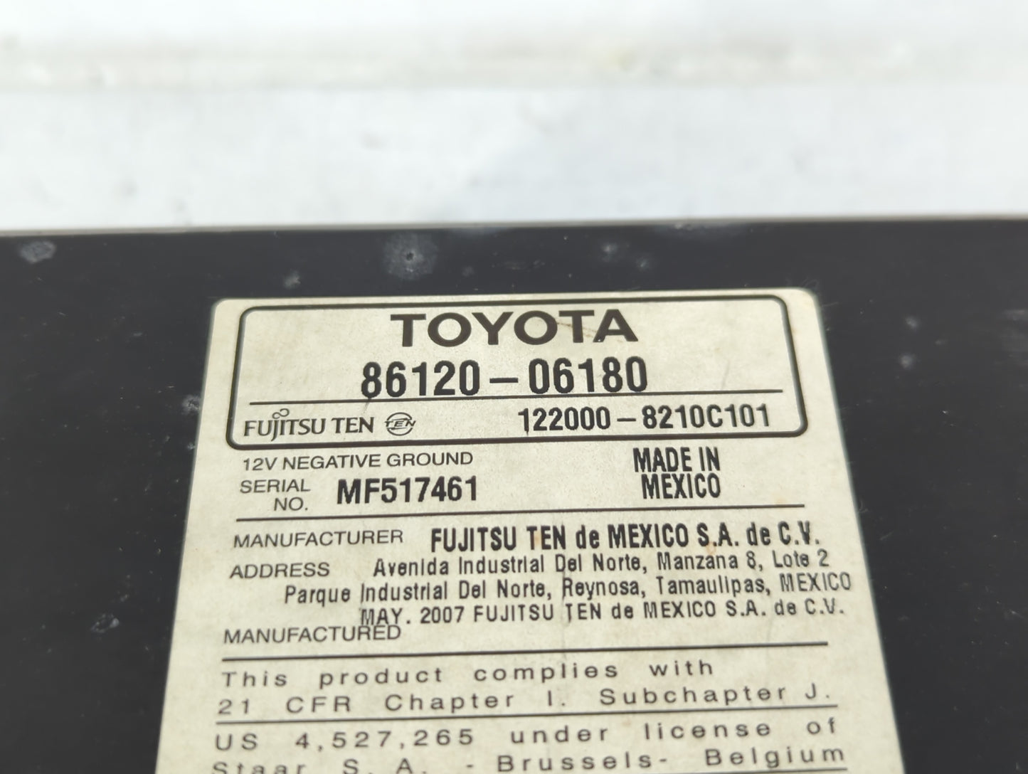 2007-2009 Toyota Camry Radio AM FM Cd Player Receiver Replacement P/N:86120-06180 Fits Fits 2007 2008 2009 OEM Used Auto Par