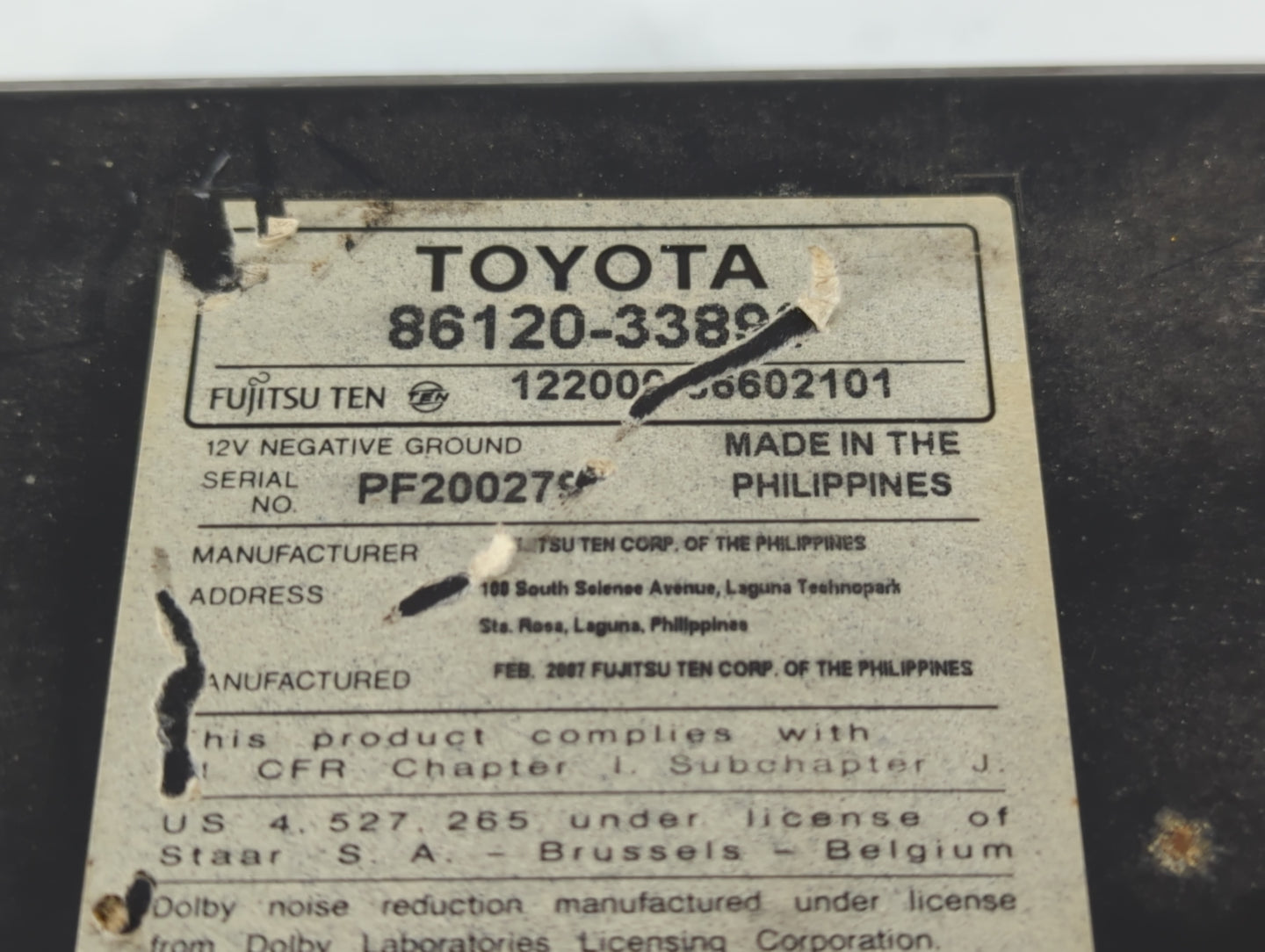 2007-2009 Toyota Camry Radio AM FM Cd Player Receiver Replacement P/N:86120-33891 Fits Fits 2007 2008 2009 OEM Used Auto Par